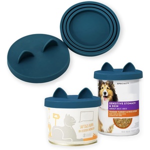 image:imageOHMO 2 Pack Dog Food Can Lids 312 14oz etc Universal Size BPA Free Silicone Covers for Cat and Pet Food Light BlueDark Blue