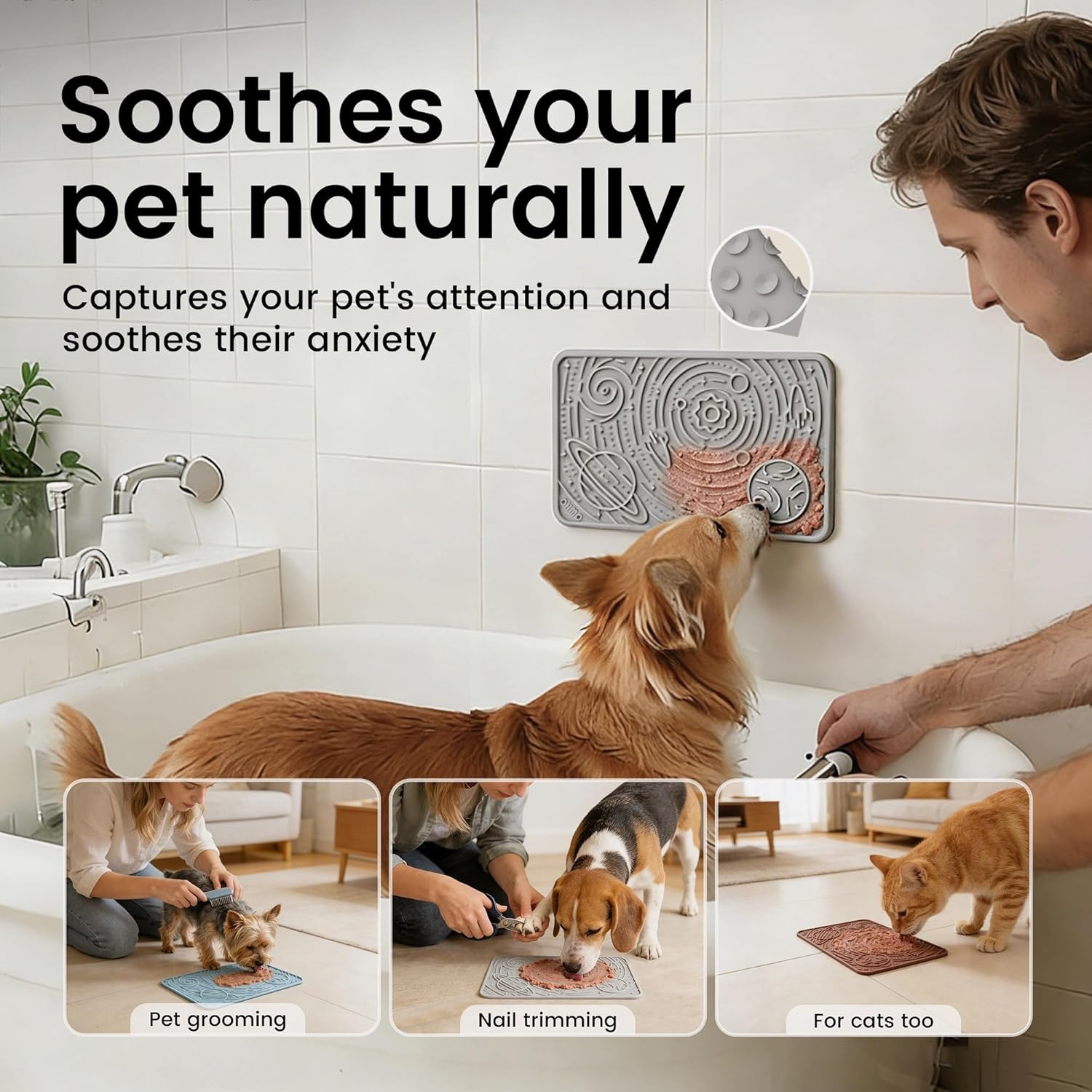 image:imageOHMO Lick Mat for Dogs amp Cats AshBeige 2pcs 9859 Galaxy Design Slow Feeder with Suction Cups Keep Them Busy amp Anxiety Relief Easy Clean Enrichment AccessoriesAshBeige