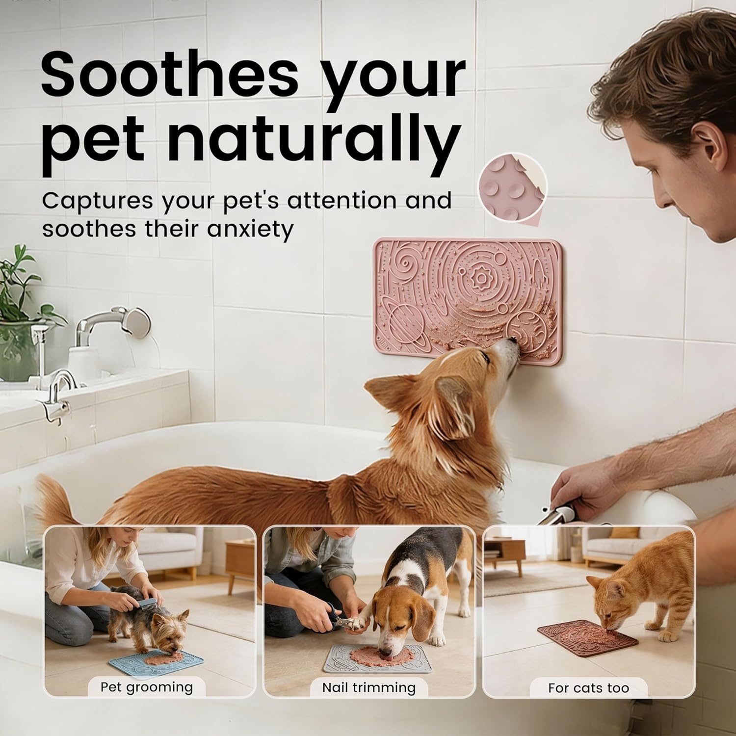 image:imageOHMO Lick Mat for Dogs amp Cats AshBeige 2pcs 9859 Galaxy Design Slow Feeder with Suction Cups Keep Them Busy amp Anxiety Relief Easy Clean Enrichment AccessoriesCoralLight Green