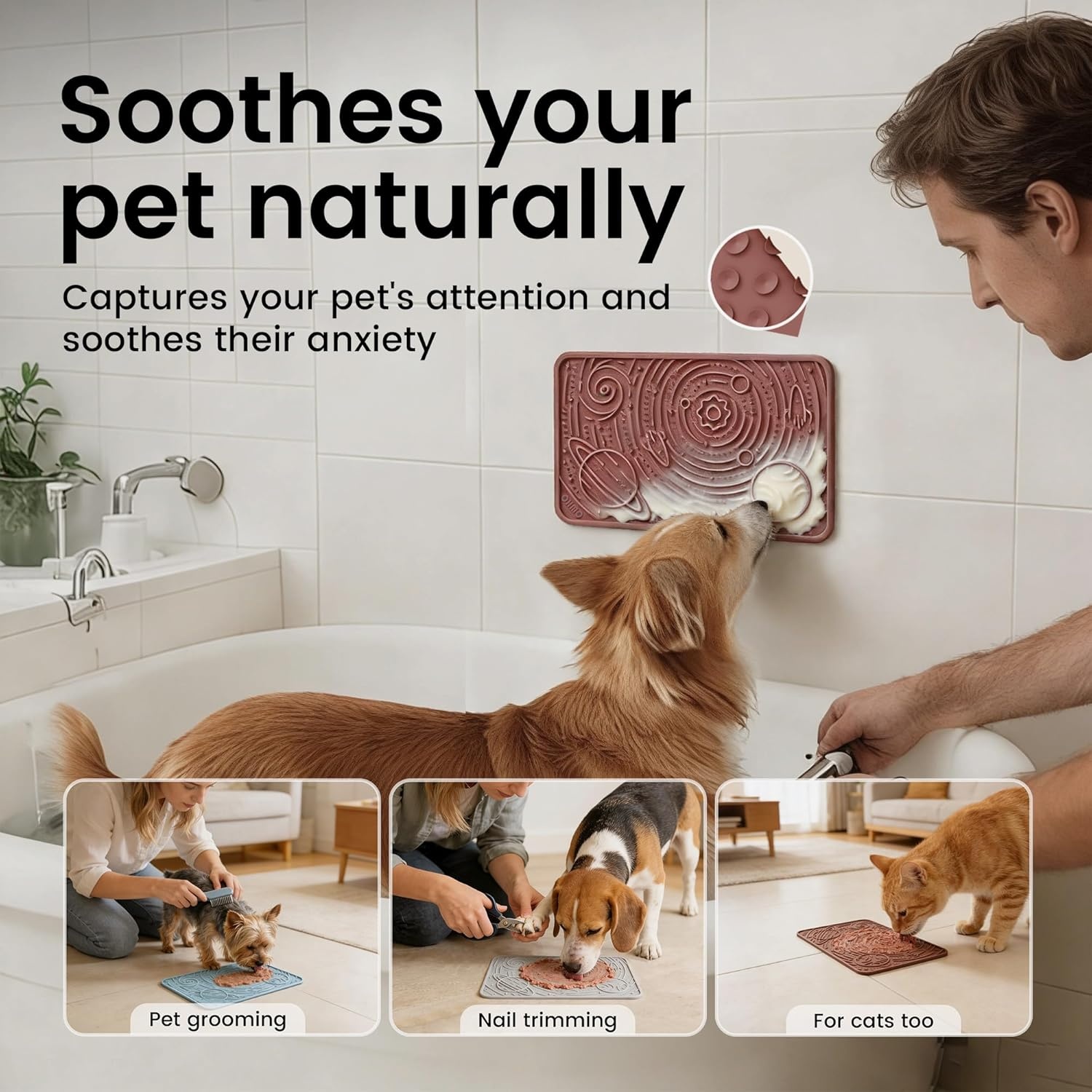 image:imageOHMO Lick Mat for Dogs amp Cats AshBeige 2pcs 9859 Galaxy Design Slow Feeder with Suction Cups Keep Them Busy amp Anxiety Relief Easy Clean Enrichment AccessoriesCamo GreenMars