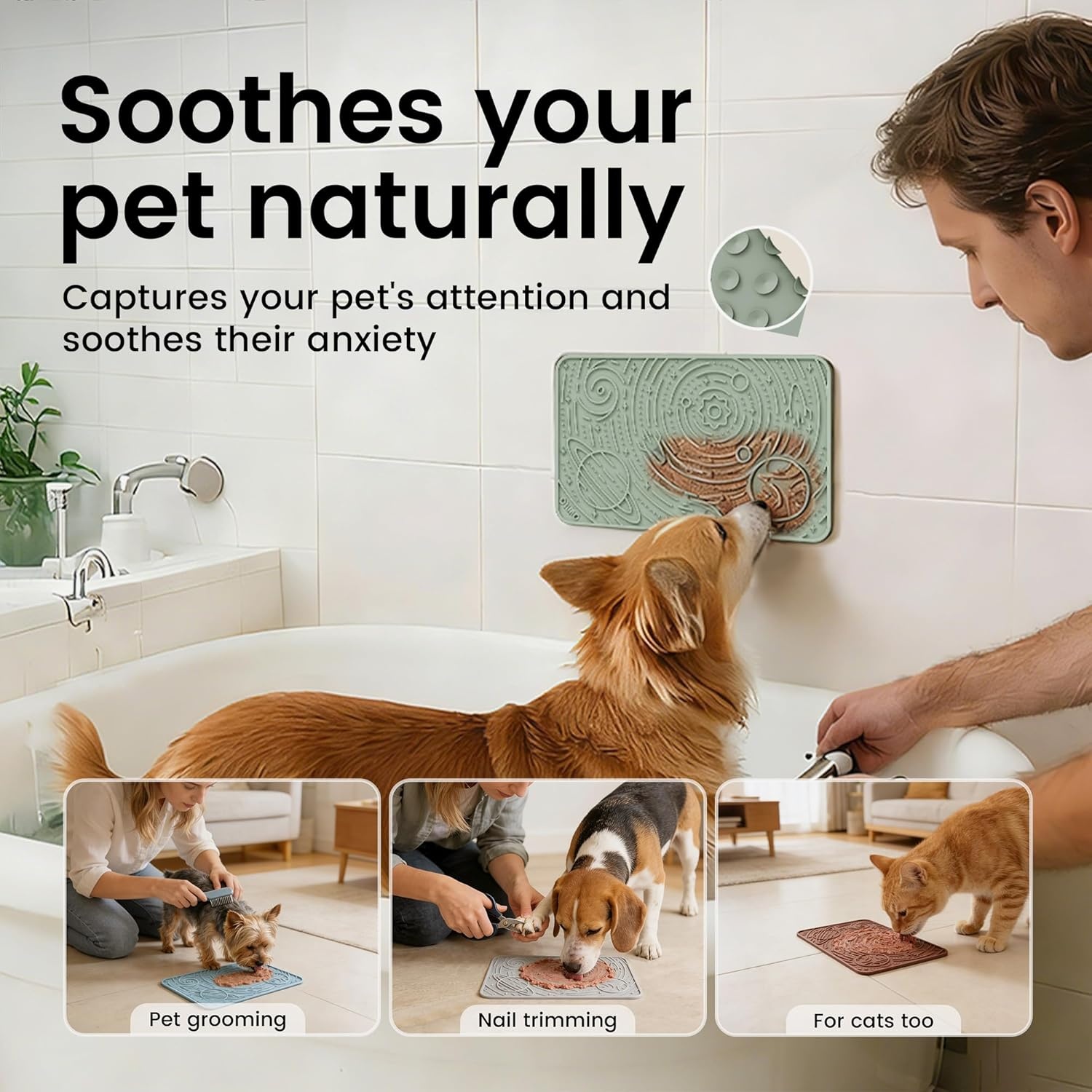 image:imageOHMO Lick Mat for Dogs amp Cats AshBeige 2pcs 9859 Galaxy Design Slow Feeder with Suction Cups Keep Them Busy amp Anxiety Relief Easy Clean Enrichment AccessoriesLight BlueLight Green