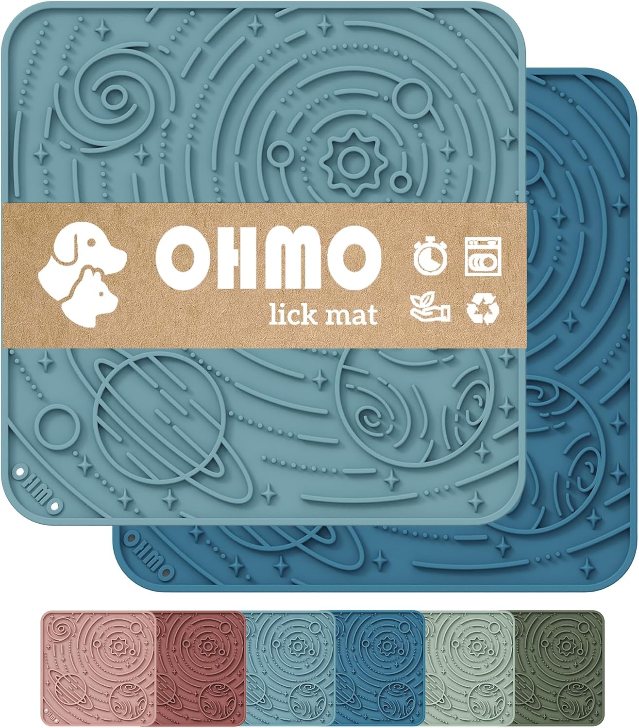 image:imageOHMO Lick Mat for Dogs and CatsSmall DarkampLight Blue 2pcs Enrichment Accessories Toy Space Star Easy Clean Pet Slow FeederSuction Cups Licking Pad for Anxiety Relief and Boredom ReductionDark BlueLight Blue