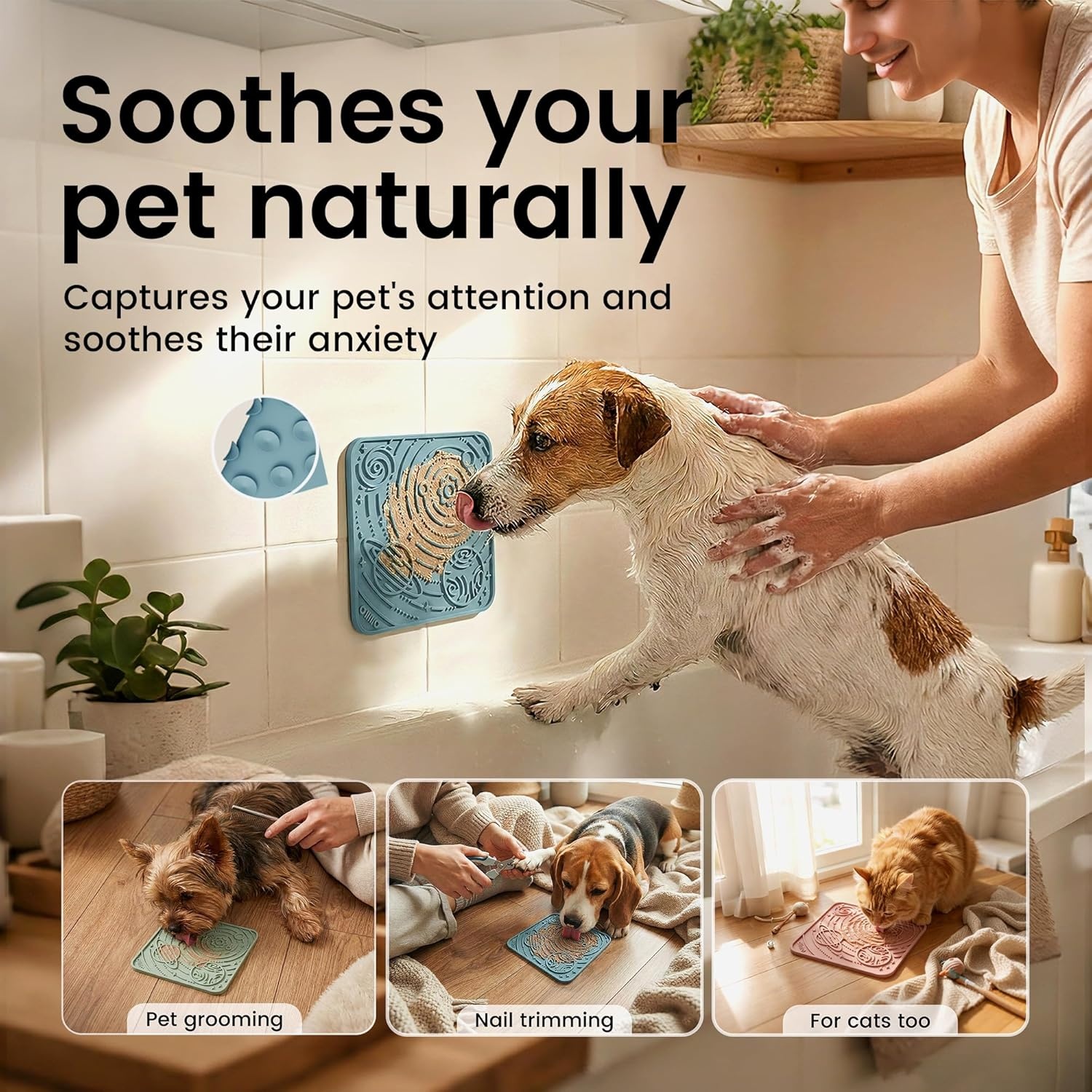 image:imageOHMO Lick Mat for Dogs and CatsSmall DarkampLight Blue 2pcs Enrichment Accessories Toy Space Star Easy Clean Pet Slow FeederSuction Cups Licking Pad for Anxiety Relief and Boredom ReductionDark BlueLight Blue
