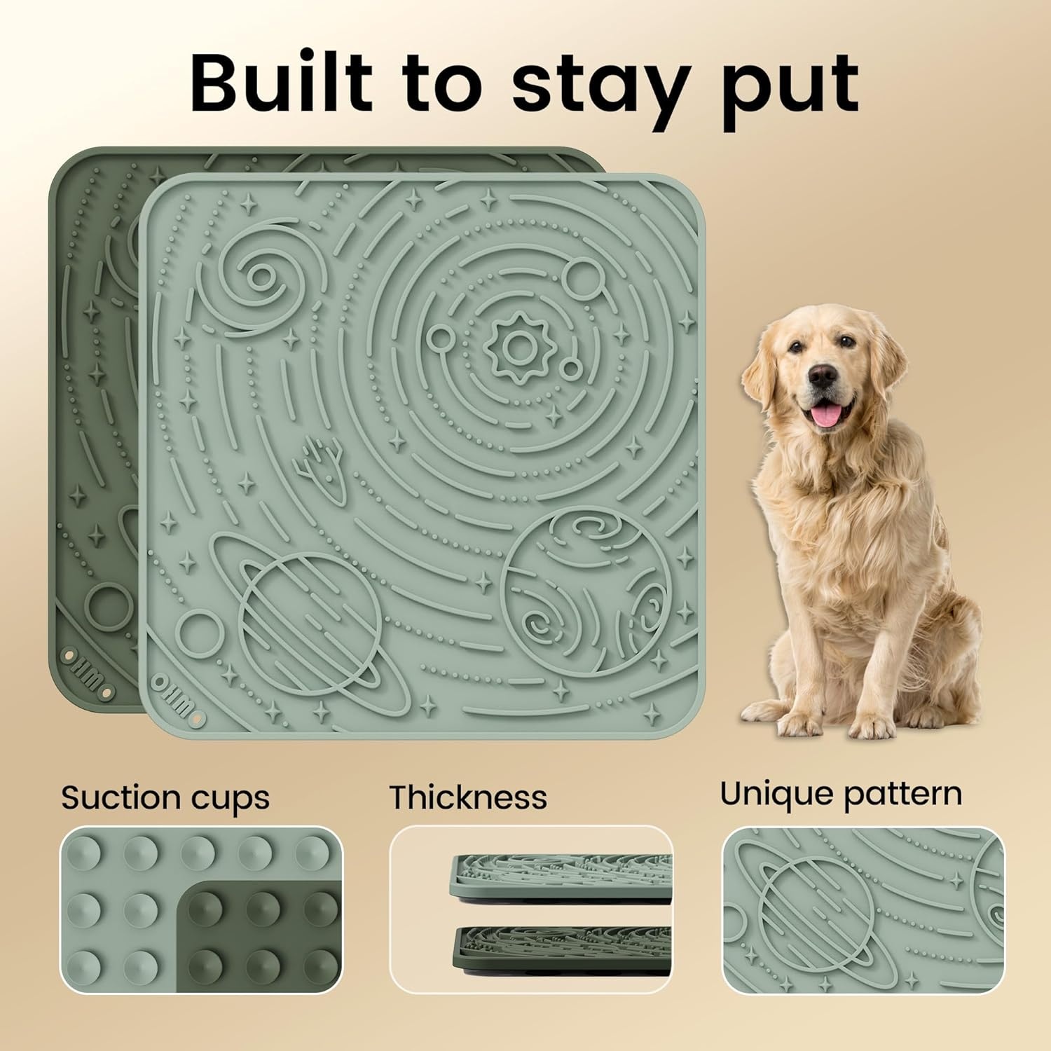 image:imageOHMO Lick Mat for Dogs and CatsSmall DarkampLight Blue 2pcs Enrichment Accessories Toy Space Star Easy Clean Pet Slow FeederSuction Cups Licking Pad for Anxiety Relief and Boredom ReductionCamo GreenLight Green