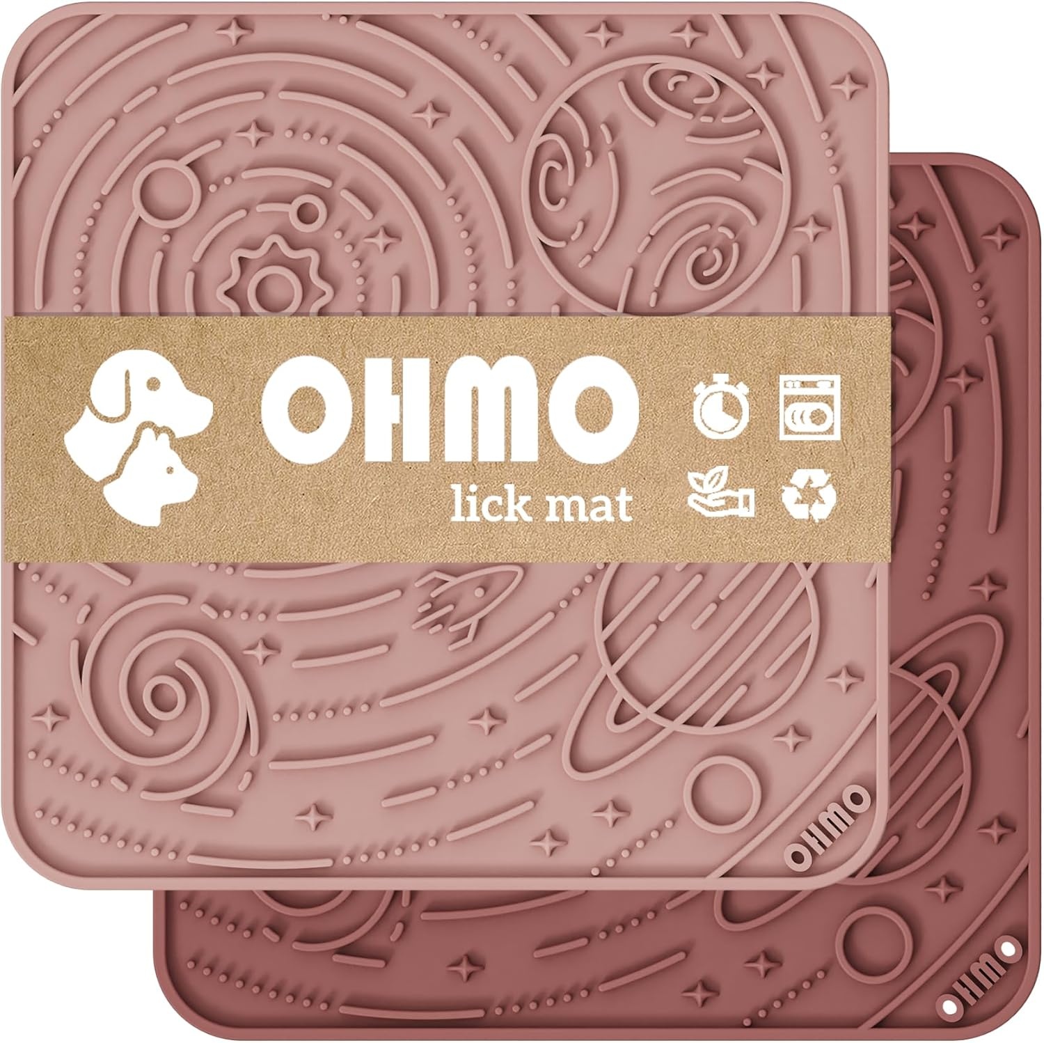 image:imageOHMO Lick Mat for Dogs and CatsSmall DarkampLight Blue 2pcs Enrichment Accessories Toy Space Star Easy Clean Pet Slow FeederSuction Cups Licking Pad for Anxiety Relief and Boredom ReductionMarsCoral