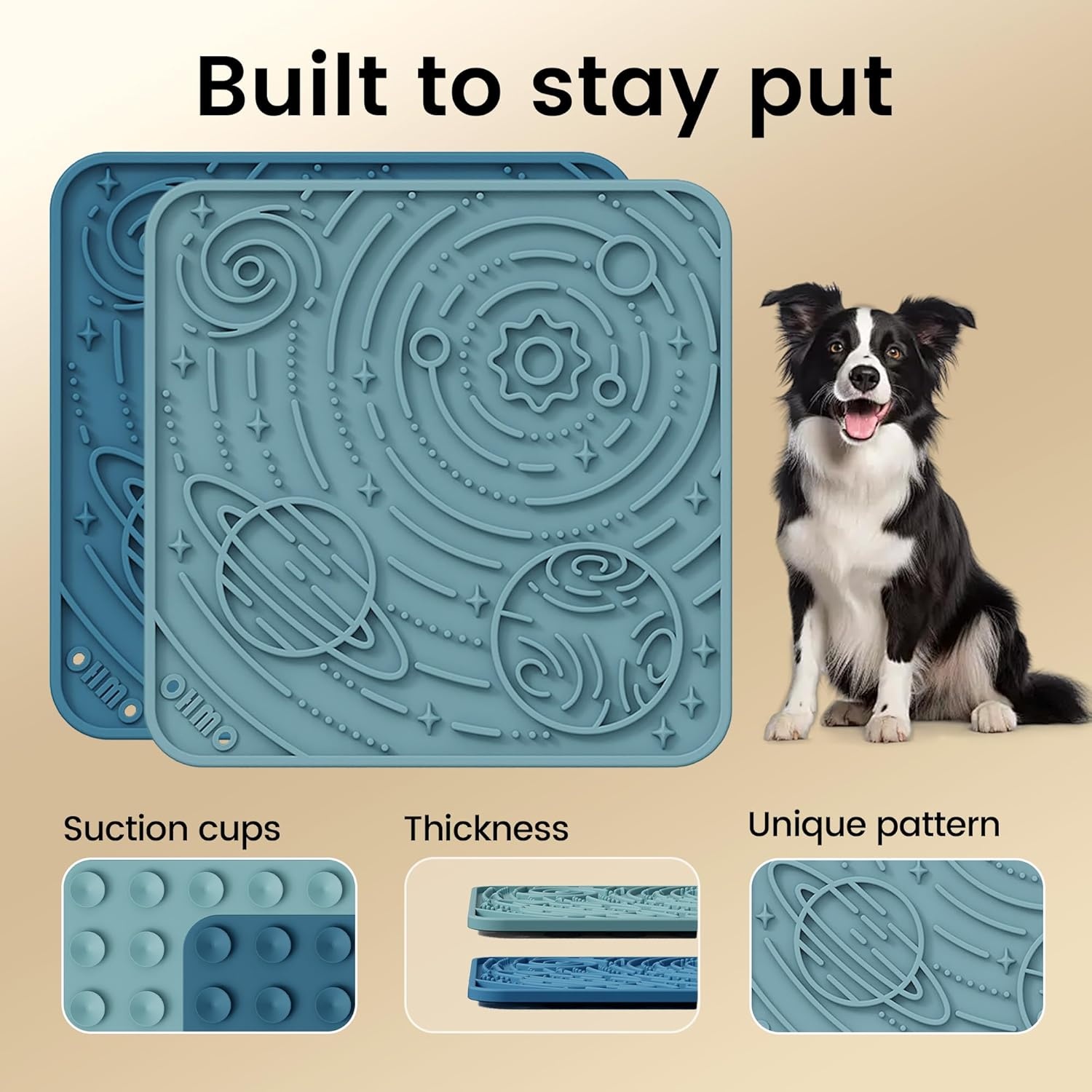 image:imageOHMO Lick Mat for Dogs and CatsSmall DarkampLight Blue 2pcs Enrichment Accessories Toy Space Star Easy Clean Pet Slow FeederSuction Cups Licking Pad for Anxiety Relief and Boredom ReductionDark BlueLight Blue