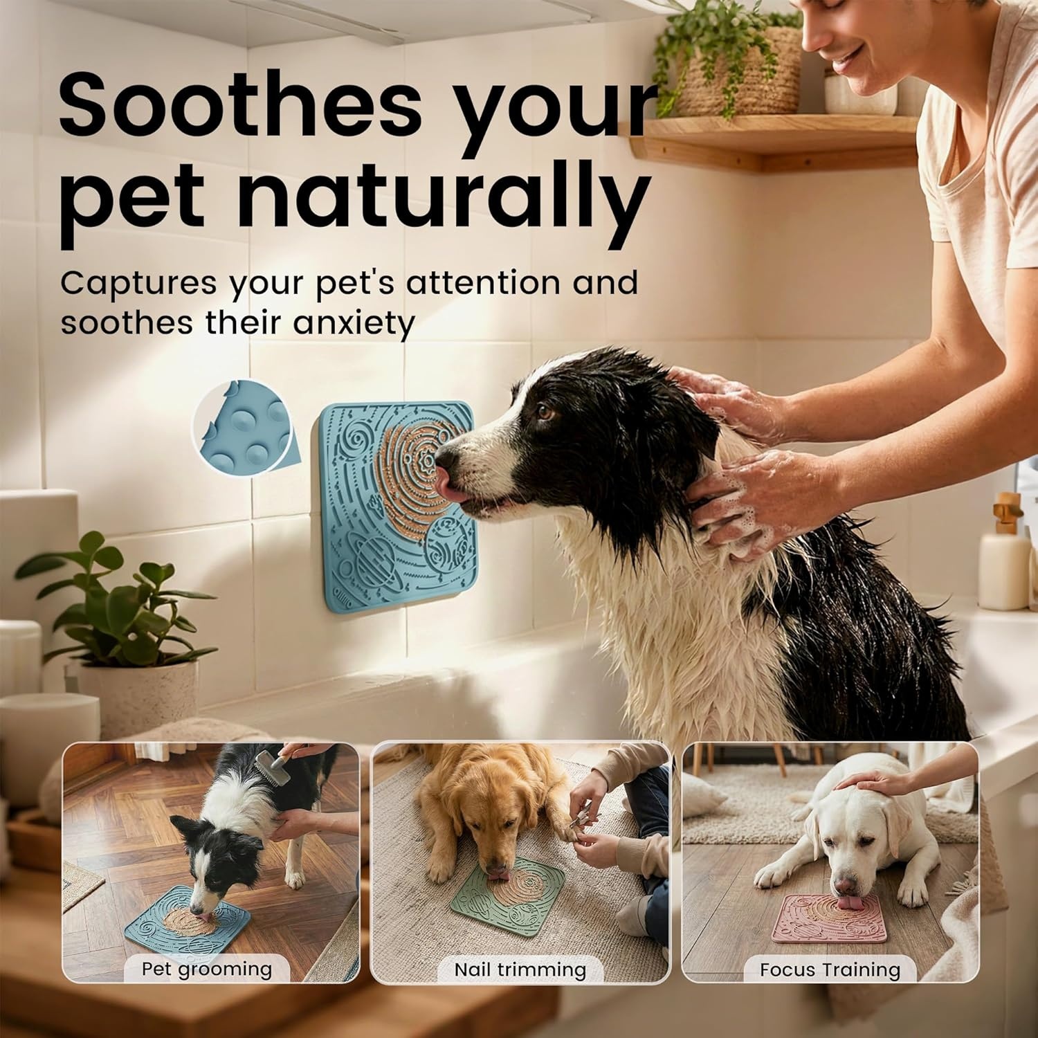 image:imageOHMO Lick Mat for Dogs and CatsSmall DarkampLight Blue 2pcs Enrichment Accessories Toy Space Star Easy Clean Pet Slow FeederSuction Cups Licking Pad for Anxiety Relief and Boredom ReductionDark BlueLight Blue
