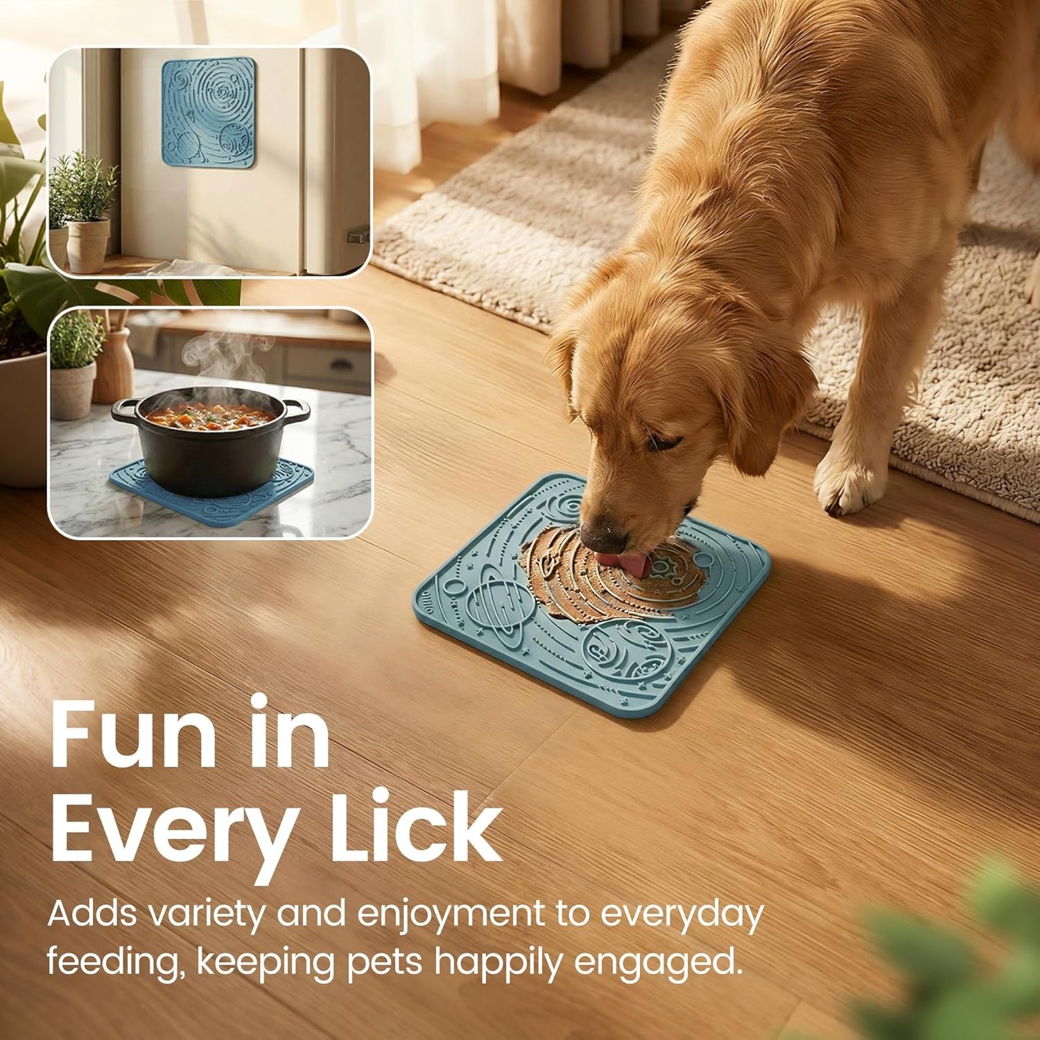 image:imageOHMO Lick Mat for Dogs and CatsSmall DarkampLight Blue 2pcs Enrichment Accessories Toy Space Star Easy Clean Pet Slow FeederSuction Cups Licking Pad for Anxiety Relief and Boredom ReductionDark BlueLight Blue