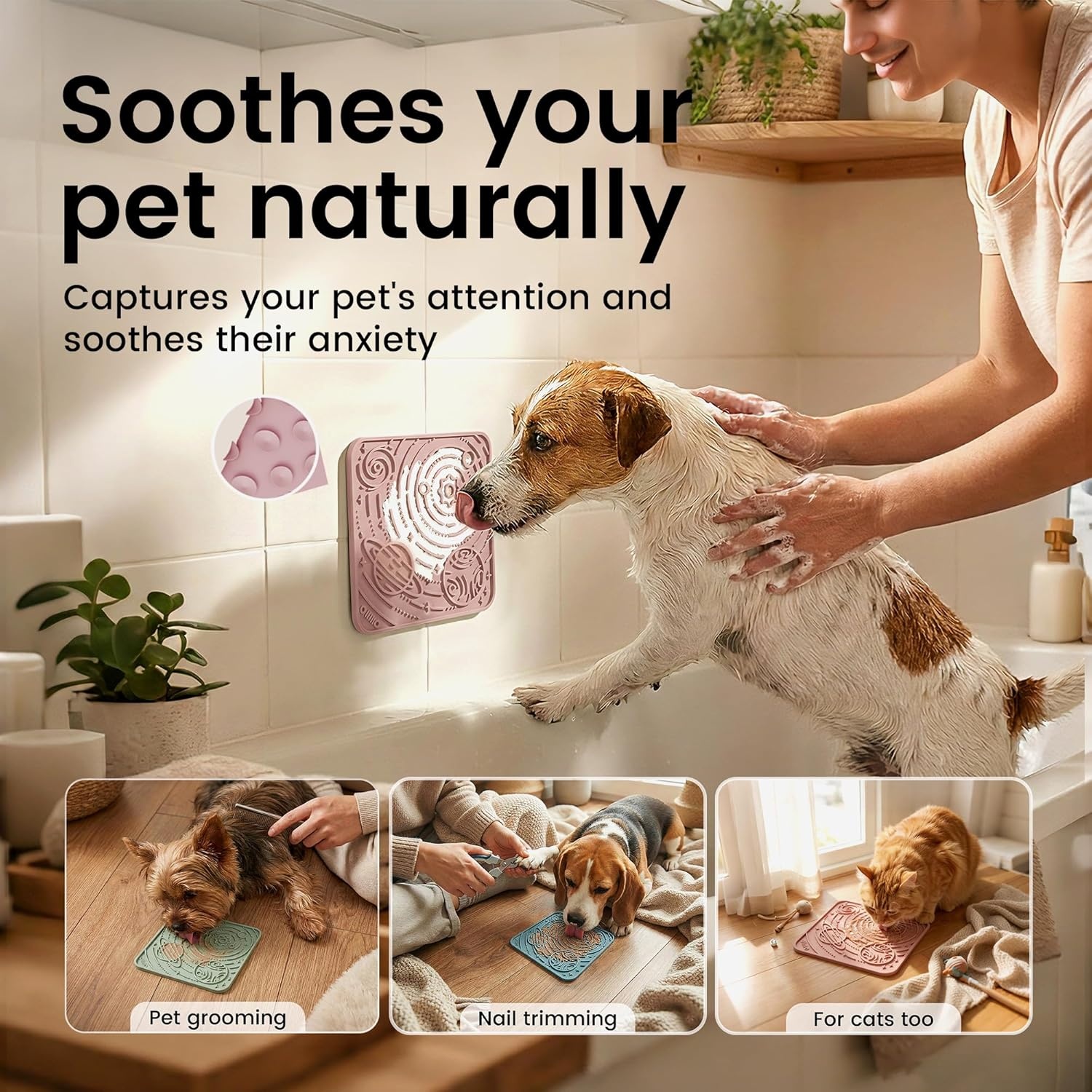 image:imageOHMO Lick Mat for Dogs and CatsSmall DarkampLight Blue 2pcs Enrichment Accessories Toy Space Star Easy Clean Pet Slow FeederSuction Cups Licking Pad for Anxiety Relief and Boredom ReductionMarsCoral