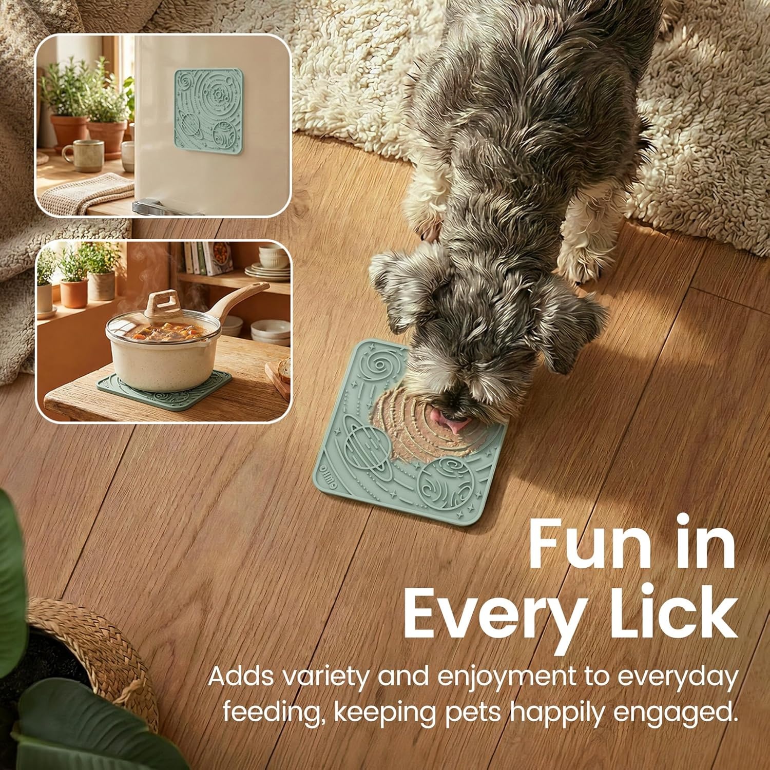 image:imageOHMO Lick Mat for Dogs and CatsSmall DarkampLight Blue 2pcs Enrichment Accessories Toy Space Star Easy Clean Pet Slow FeederSuction Cups Licking Pad for Anxiety Relief and Boredom ReductionCamo GreenLight Green
