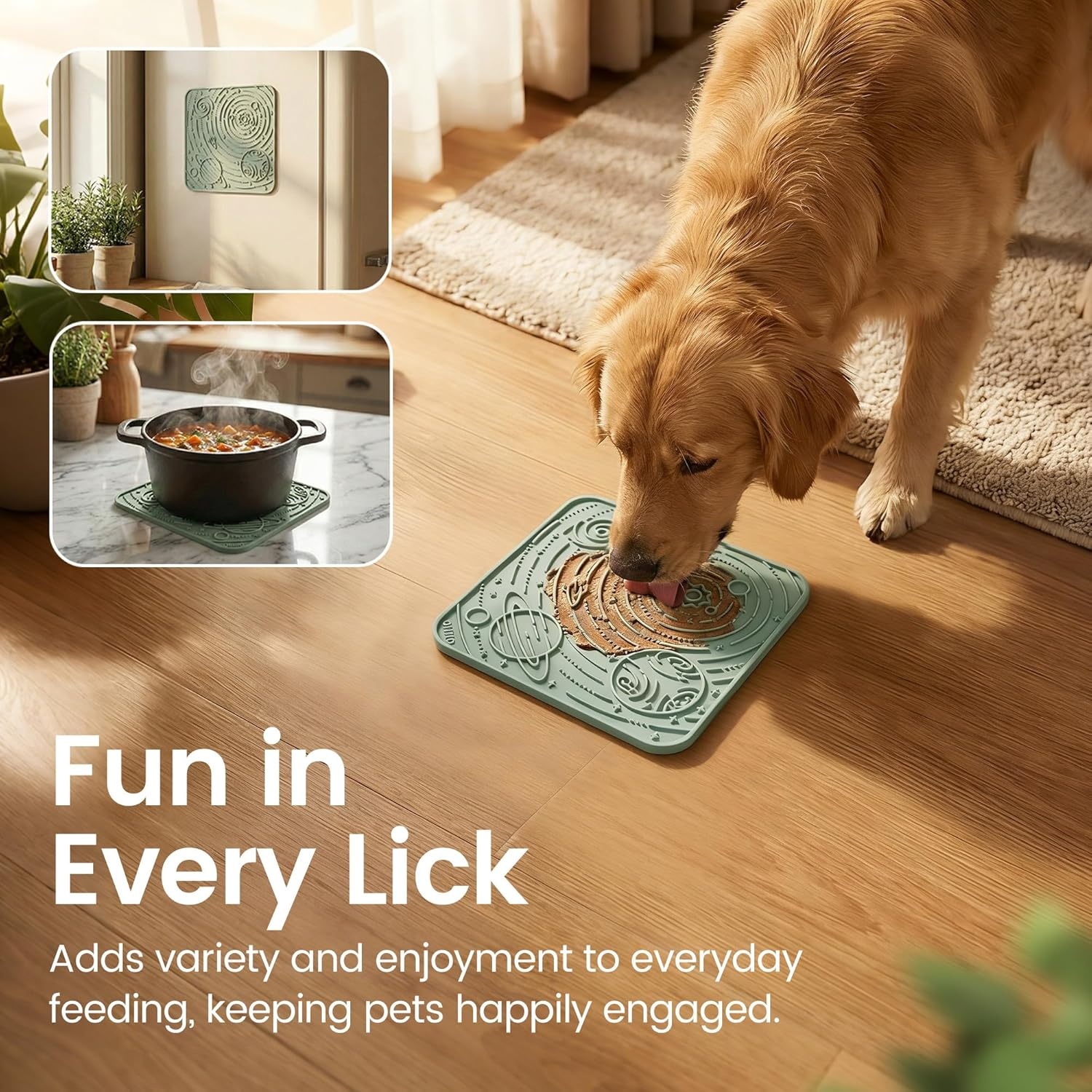 image:imageOHMO Lick Mat for Dogs and CatsSmall DarkampLight Blue 2pcs Enrichment Accessories Toy Space Star Easy Clean Pet Slow FeederSuction Cups Licking Pad for Anxiety Relief and Boredom ReductionCamo GreenLight Green