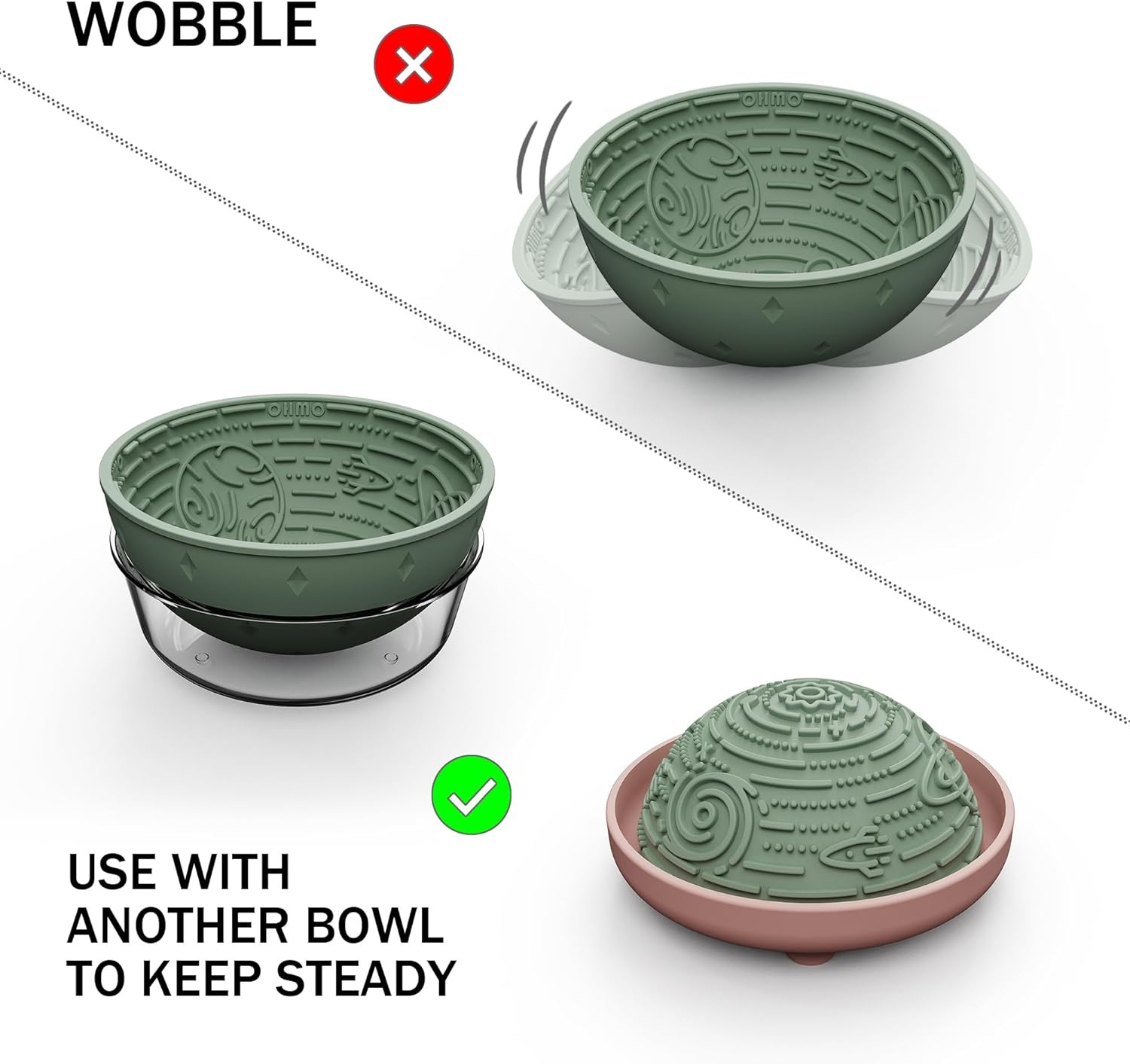 image:imageOHMO Lick Mat for Dogs and CatsSmall DarkampLight Blue 2pcs Enrichment Accessories Toy Space Star Easy Clean Pet Slow FeederSuction Cups Licking Pad for Anxiety Relief and Boredom ReductionSage Green