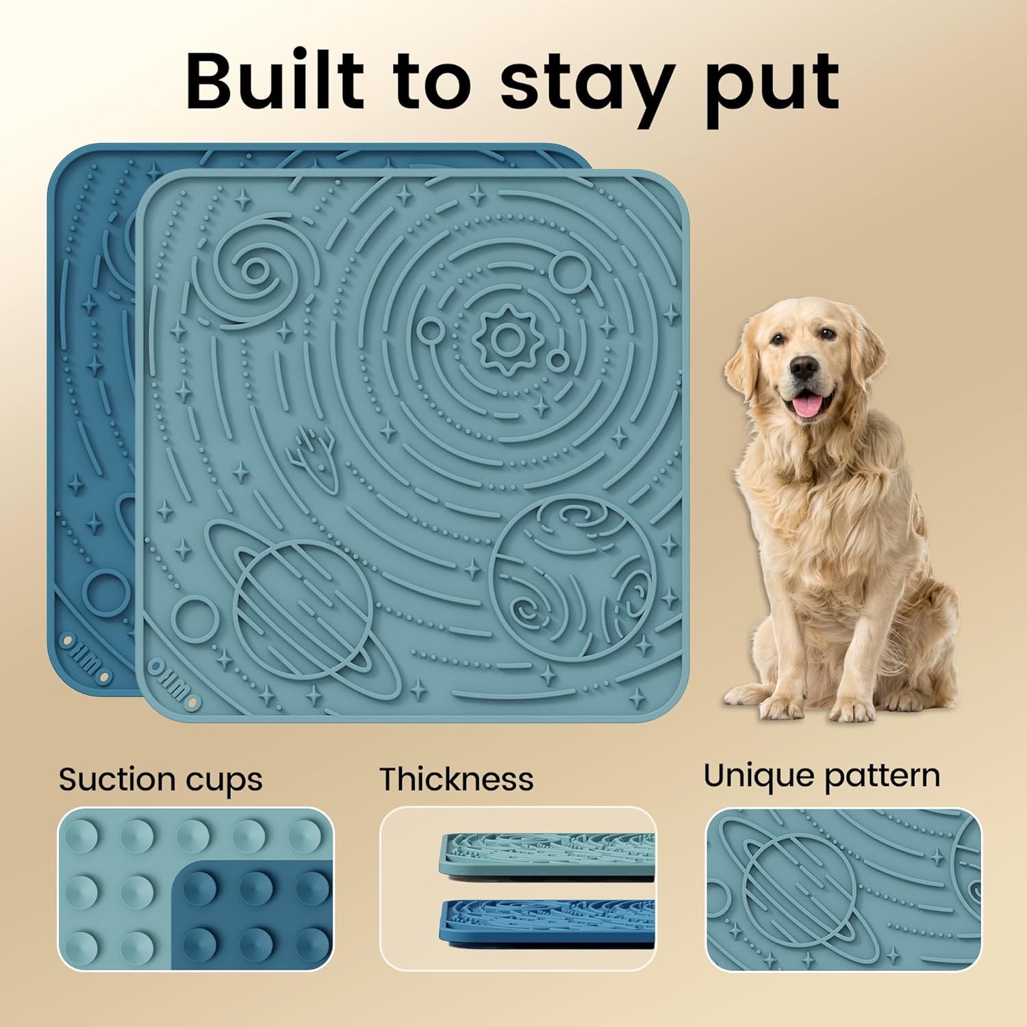 image:imageOHMO Lick Mat for Dogs and CatsSmall DarkampLight Blue 2pcs Enrichment Accessories Toy Space Star Easy Clean Pet Slow FeederSuction Cups Licking Pad for Anxiety Relief and Boredom ReductionDark BlueLight Blue