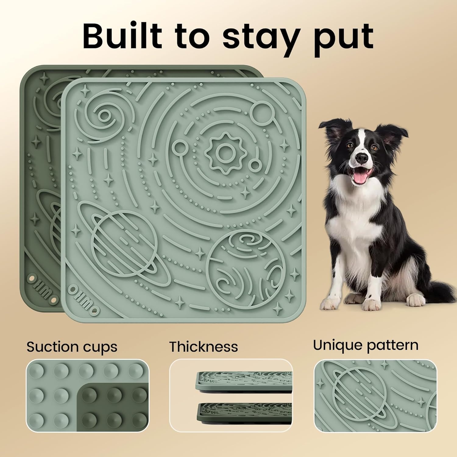 image:imageOHMO Lick Mat for Dogs and CatsSmall DarkampLight Blue 2pcs Enrichment Accessories Toy Space Star Easy Clean Pet Slow FeederSuction Cups Licking Pad for Anxiety Relief and Boredom ReductionCamo GreenLight Green