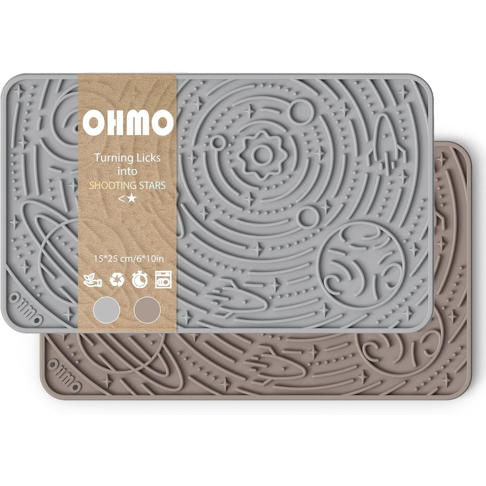 image:imageOHMO Lick Mat for Dogs amp Cats AshBeige 2pcs 9859 Galaxy Design Slow Feeder with Suction Cups Keep Them Busy amp Anxiety Relief Easy Clean Enrichment AccessoriesAshBeige