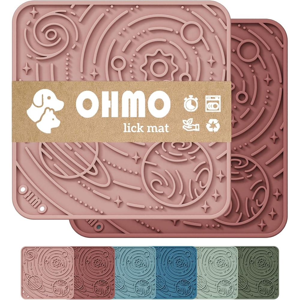 image:imageOHMO Lick Mat for Dogs and CatsSmall DarkampLight Blue 2pcs Enrichment Accessories Toy Space Star Easy Clean Pet Slow FeederSuction Cups Licking Pad for Anxiety Relief and Boredom ReductionMarsCoral