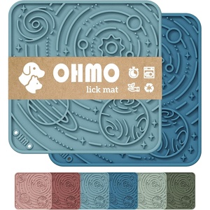 image:imageOHMO Lick Mat for Dogs and CatsSmall DarkampLight Blue 2pcs Enrichment Accessories Toy Space Star Easy Clean Pet Slow FeederSuction Cups Licking Pad for Anxiety Relief and Boredom ReductionDark BlueLight Blue