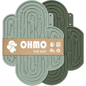 image:imageOHMOCactus Lick Mat for Dogs and Cats2 Pack Easy to Clean Pet Slow Feeder with Suction Cups Licking Pad for Anxiety Relief and Boredom ReductionCactusampLight GreenLight GreenCamo Green