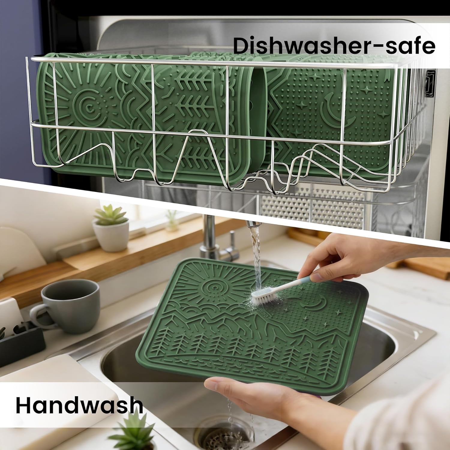 image:imageOHMO Lick Mat for Dogs and Cats Large2 Pack Nature Design Easy to Clean Pet Slow Feeder with Suction Cups for Anxiety Relief and Boredom ReductionOliveSage GreenOlive Green