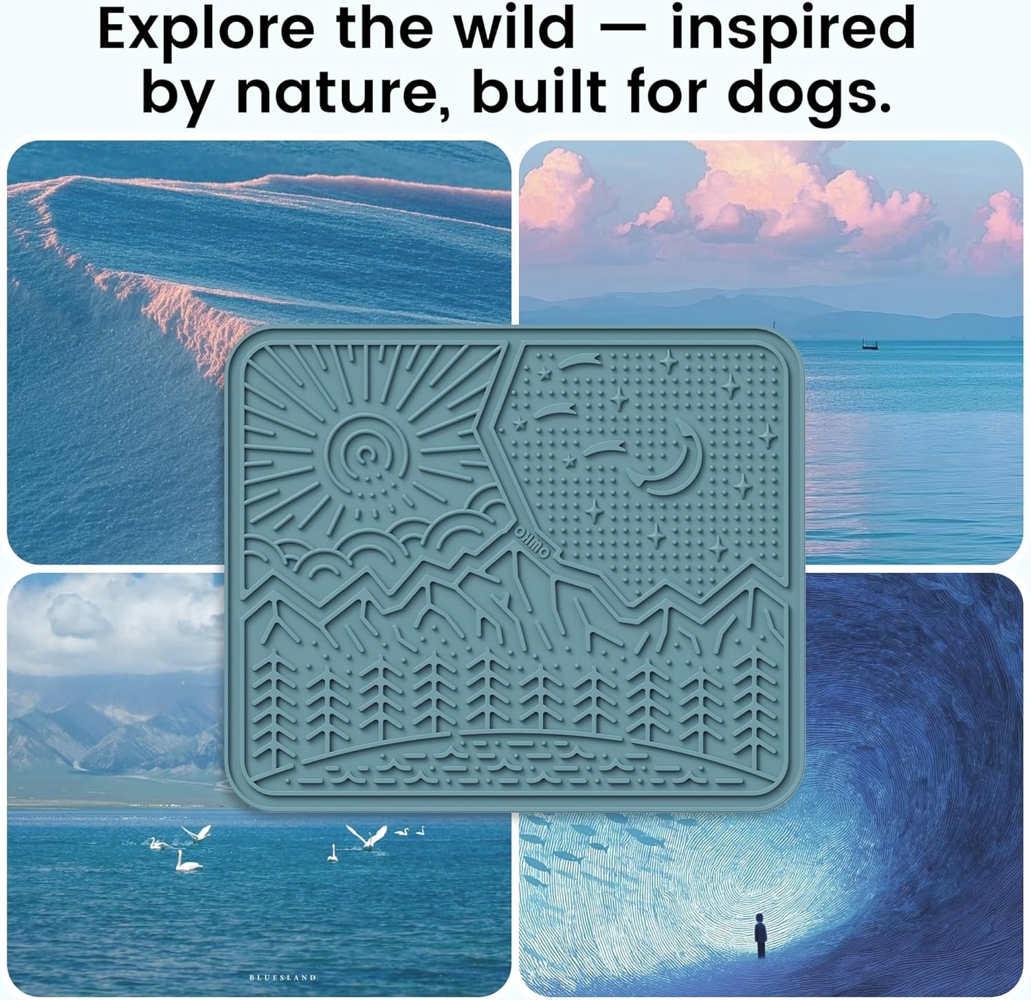 image:imageOHMO Lick Mat for Dogs and Cats Large2 Pack Nature Design Easy to Clean Pet Slow Feeder with Suction Cups for Anxiety Relief and Boredom ReductionOliveSage GreenLight Blue