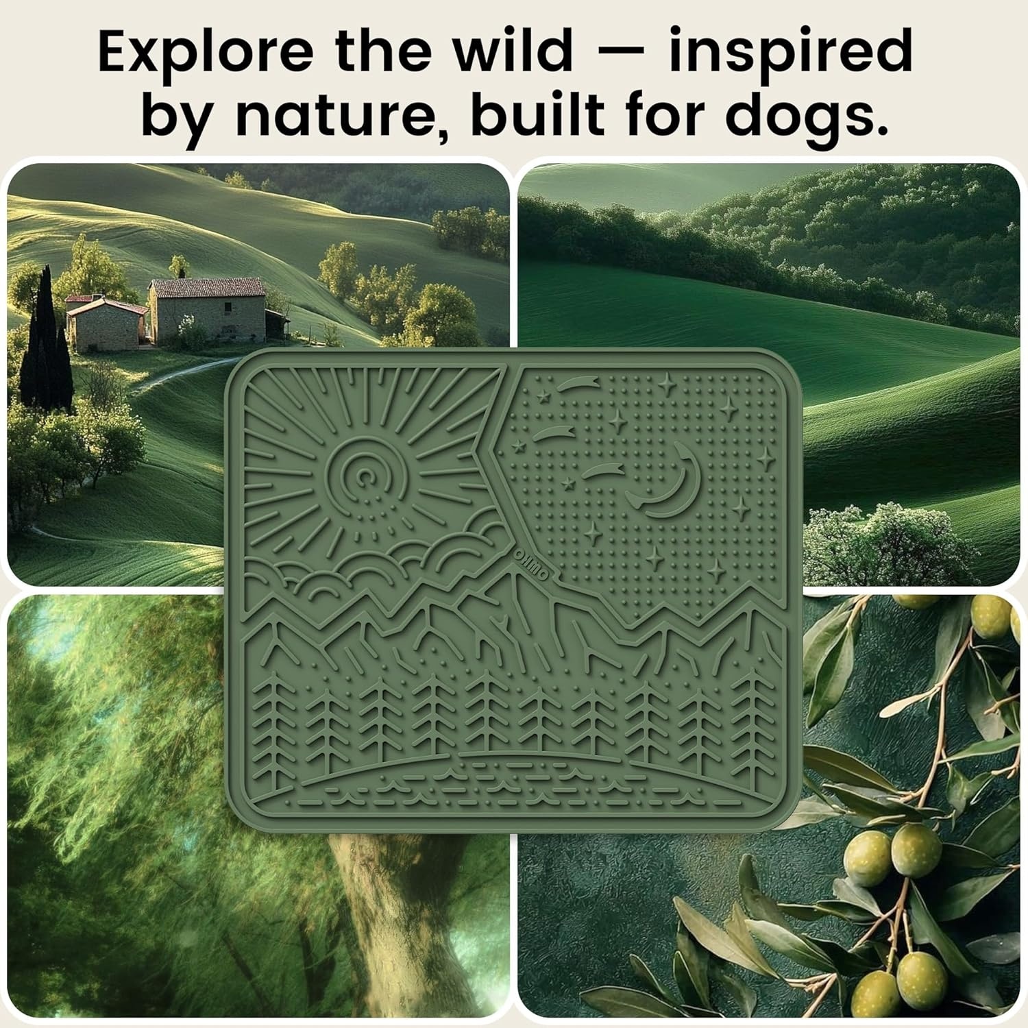 image:imageOHMO Lick Mat for Dogs and Cats Large2 Pack Nature Design Easy to Clean Pet Slow Feeder with Suction Cups for Anxiety Relief and Boredom ReductionOliveSage GreenOlive Green
