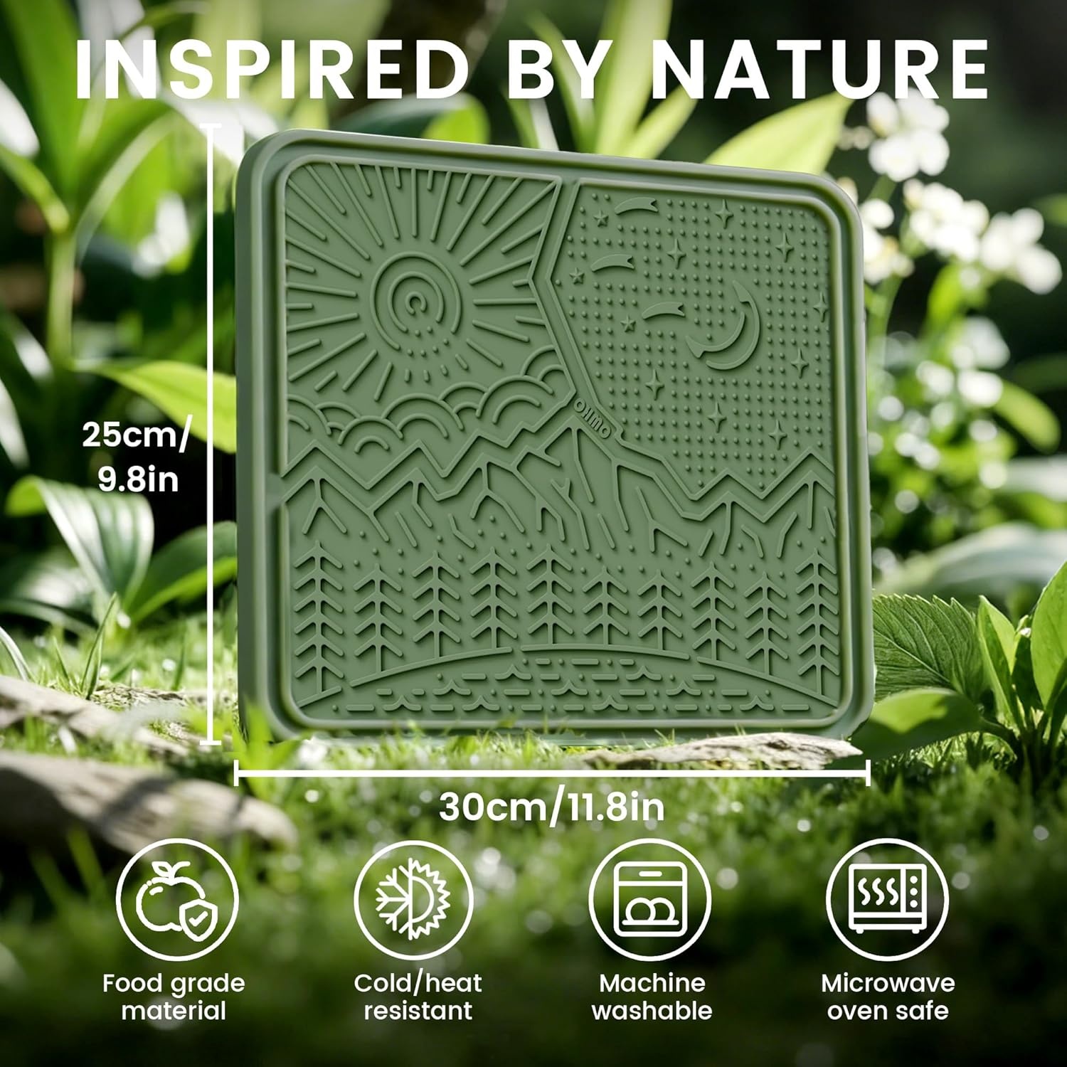 image:imageOHMO Lick Mat for Dogs and Cats Large2 Pack Nature Design Easy to Clean Pet Slow Feeder with Suction Cups for Anxiety Relief and Boredom ReductionOliveSage GreenOlive Green