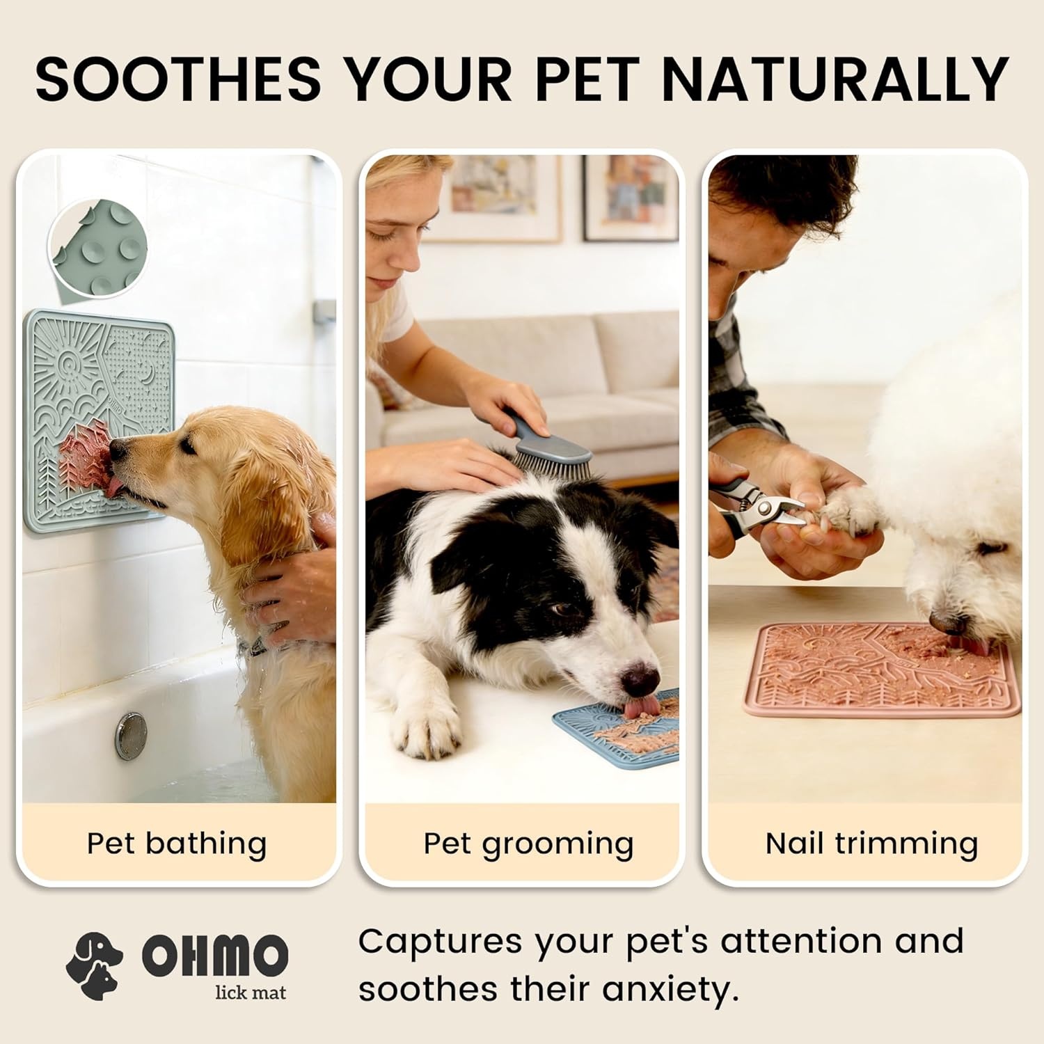 image:imageOHMO Lick Mat for Dogs and Cats Large2 Pack Nature Design Easy to Clean Pet Slow Feeder with Suction Cups for Anxiety Relief and Boredom ReductionOliveSage GreenMarsCoral