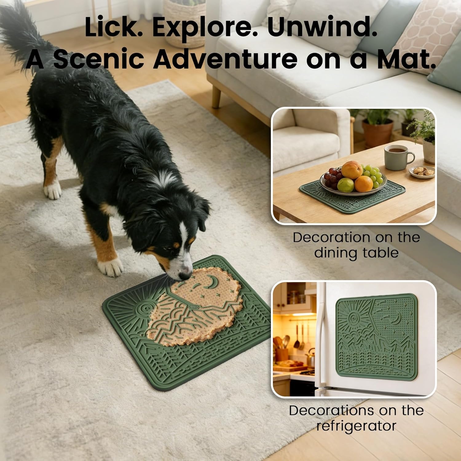image:imageOHMO Lick Mat for Dogs and Cats Large2 Pack Nature Design Easy to Clean Pet Slow Feeder with Suction Cups for Anxiety Relief and Boredom ReductionOliveSage GreenOlive Green