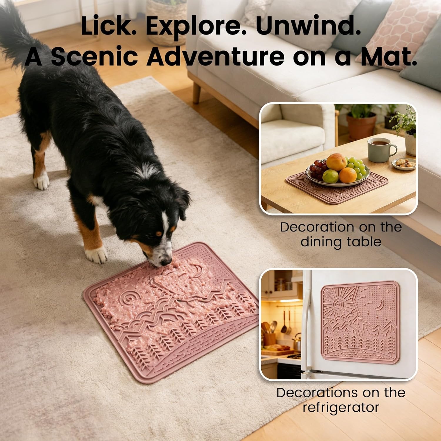 image:imageOHMO Lick Mat for Dogs and Cats Large2 Pack Nature Design Easy to Clean Pet Slow Feeder with Suction Cups for Anxiety Relief and Boredom ReductionOliveSage GreenCoral