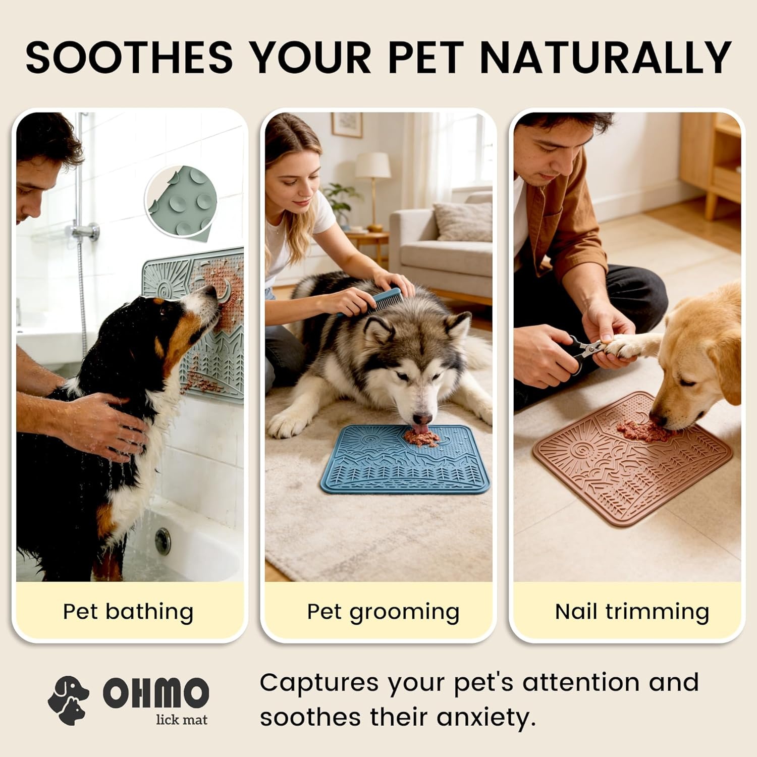 image:imageOHMO Lick Mat for Dogs and Cats Large2 Pack Nature Design Easy to Clean Pet Slow Feeder with Suction Cups for Anxiety Relief and Boredom ReductionOliveSage GreenSage Green