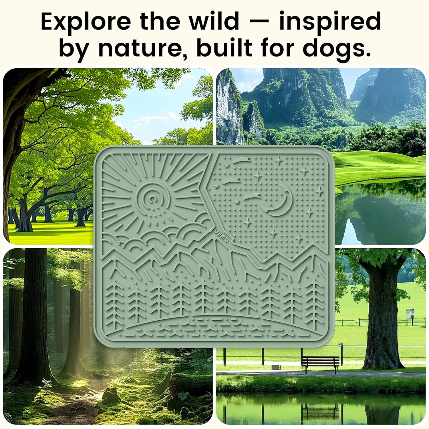 image:imageOHMO Lick Mat for Dogs and Cats Large2 Pack Nature Design Easy to Clean Pet Slow Feeder with Suction Cups for Anxiety Relief and Boredom ReductionOliveSage GreenSage Green