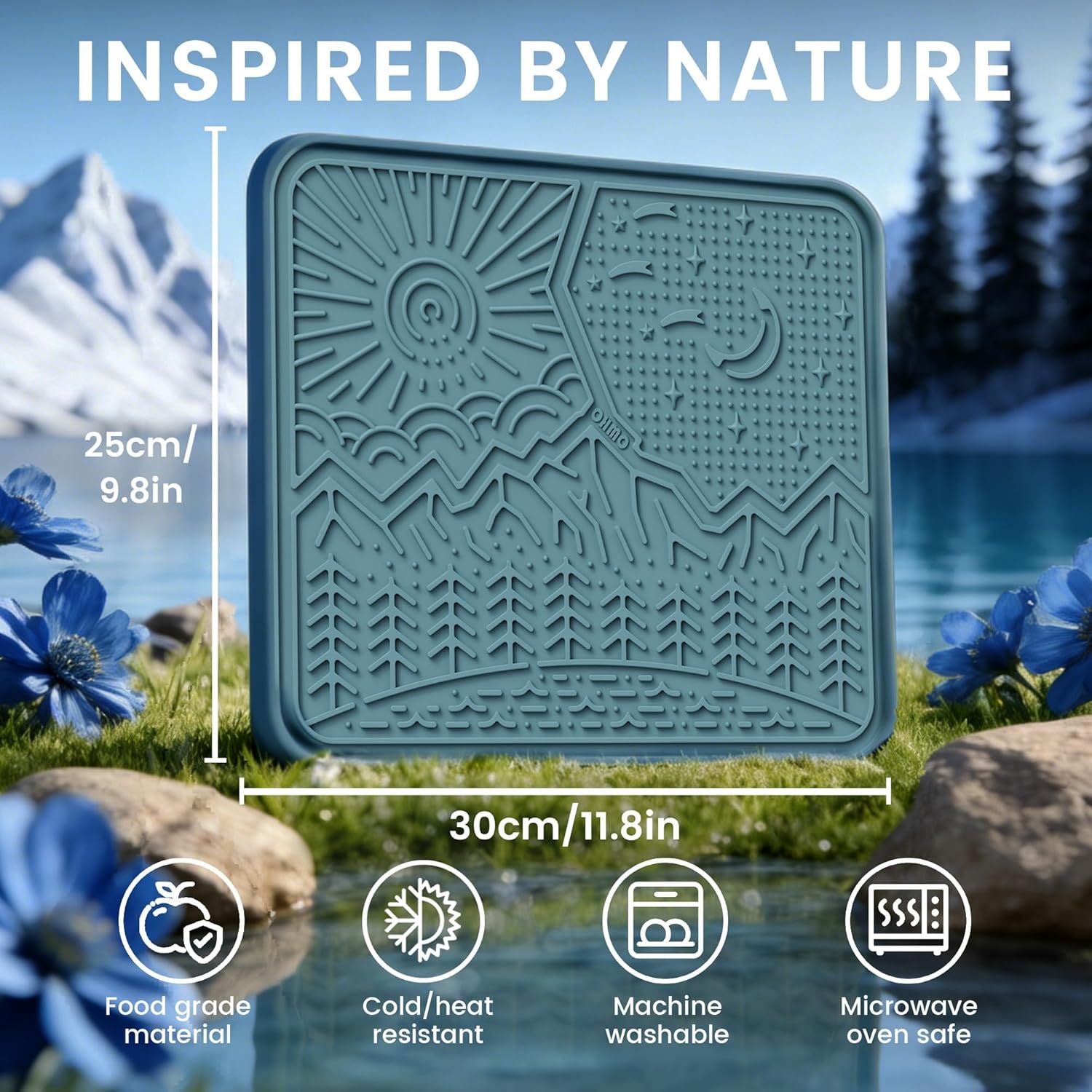 image:imageOHMO Lick Mat for Dogs and Cats Large2 Pack Nature Design Easy to Clean Pet Slow Feeder with Suction Cups for Anxiety Relief and Boredom ReductionOliveSage GreenLight Blue