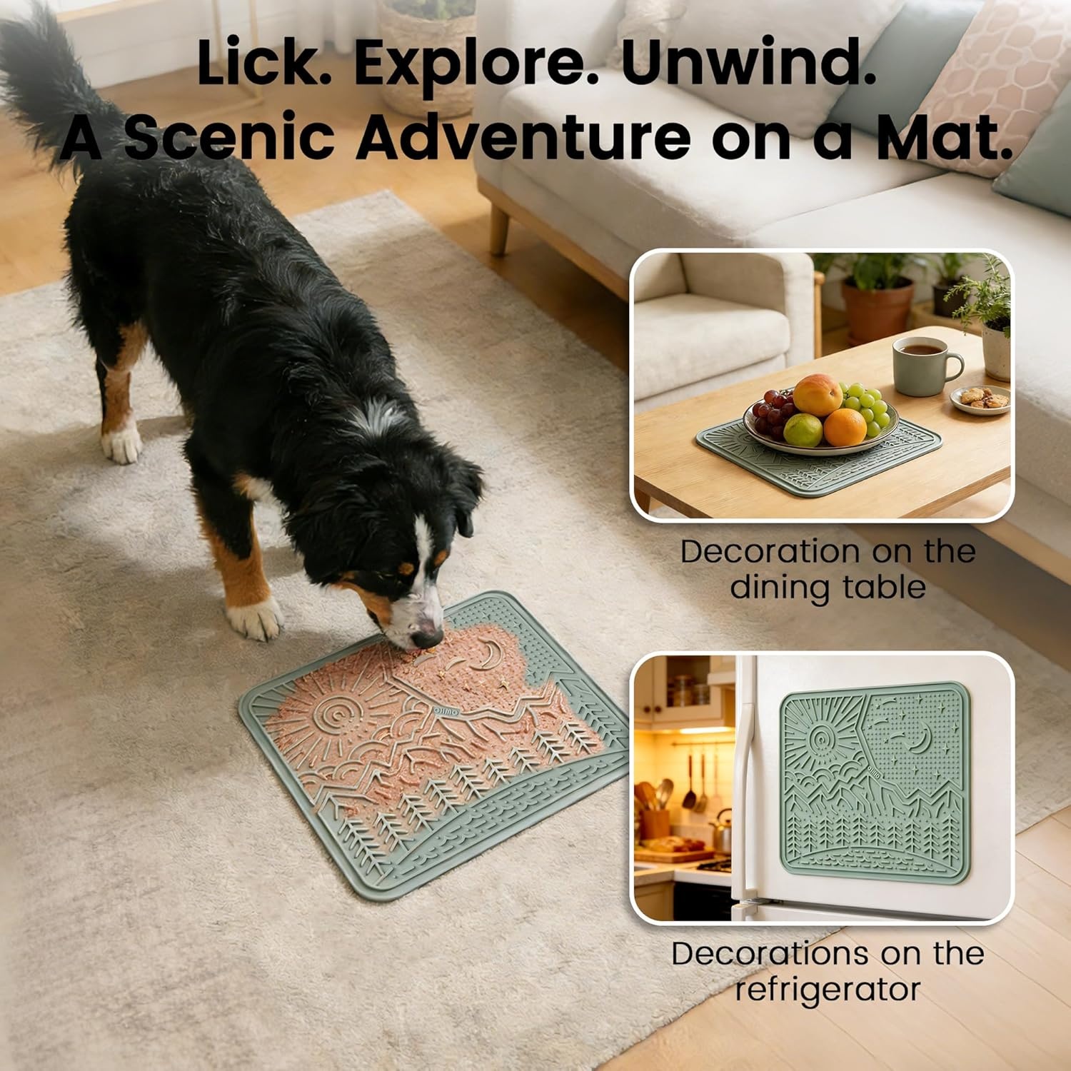image:imageOHMO Lick Mat for Dogs and Cats Large2 Pack Nature Design Easy to Clean Pet Slow Feeder with Suction Cups for Anxiety Relief and Boredom ReductionOliveSage GreenSage Green