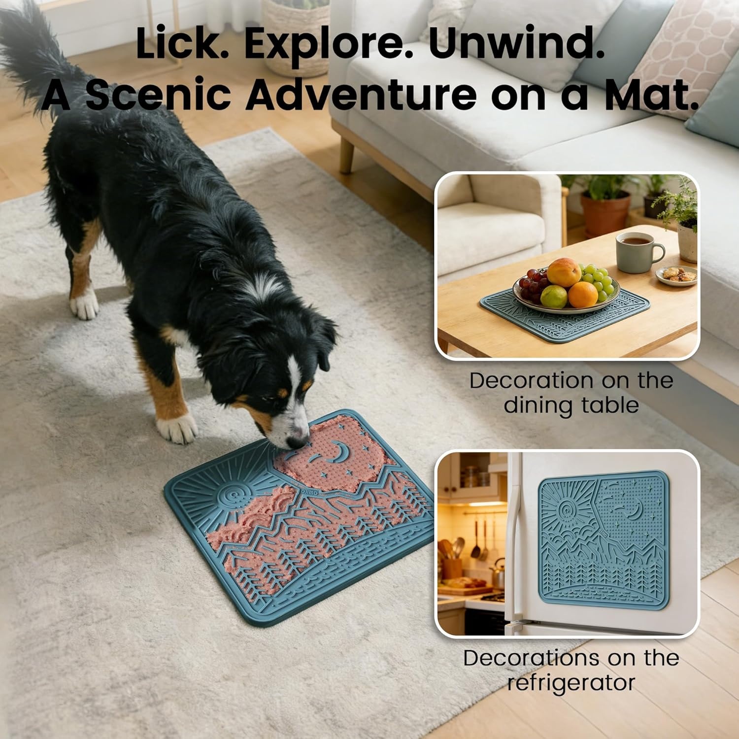 image:imageOHMO Lick Mat for Dogs and Cats Large2 Pack Nature Design Easy to Clean Pet Slow Feeder with Suction Cups for Anxiety Relief and Boredom ReductionOliveSage GreenLight Blue