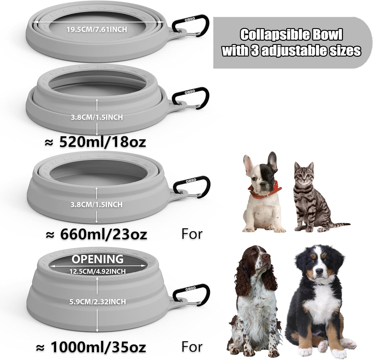 image:imageOHMO Spill Proof Collapsible Dog Water Bowl Large 34oz for Cars No Splash Portable Bowls for Dog Travel Pet Essentials for Road Trips Cat Travel AccessoriesAsh