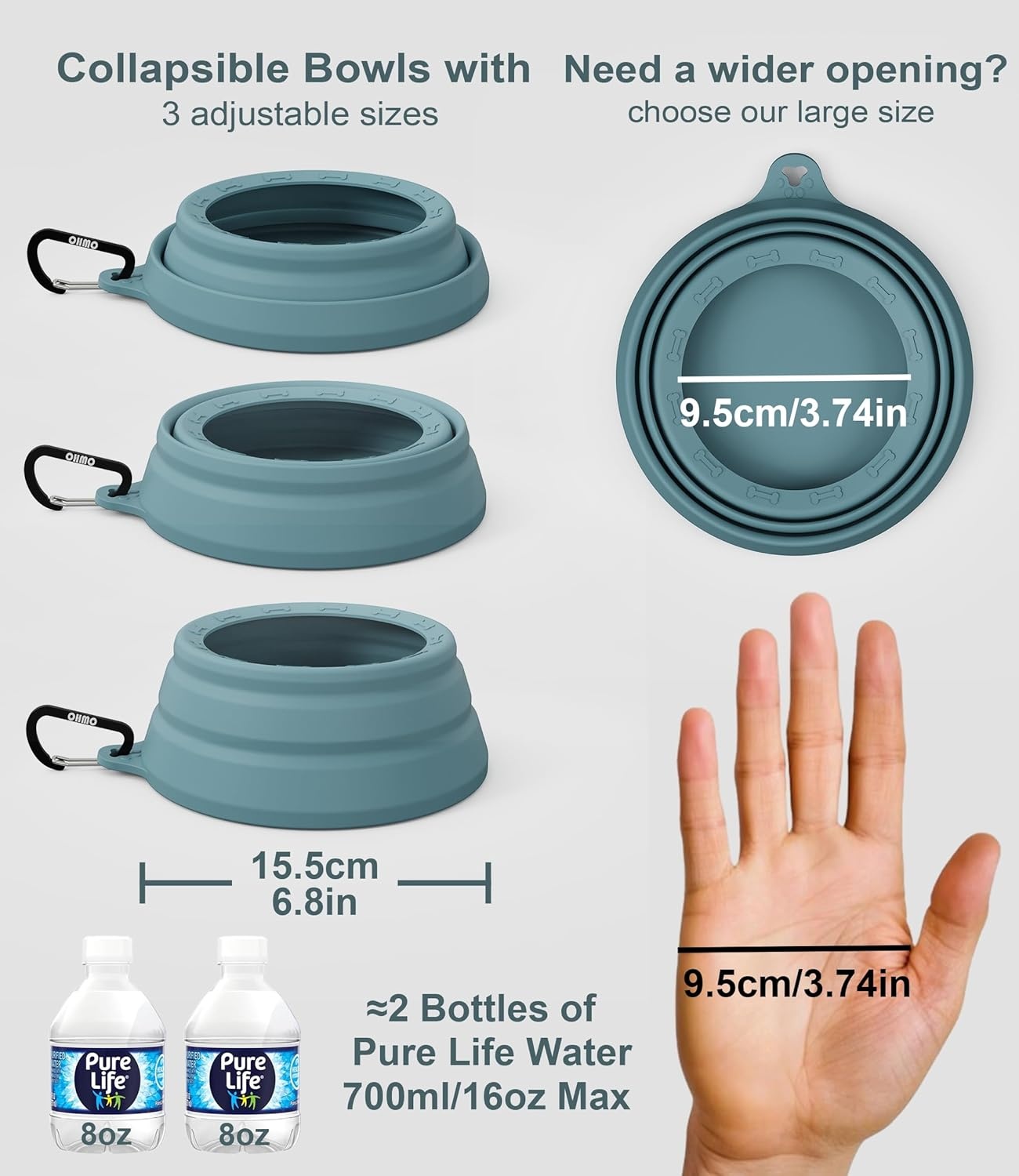 image:imageOHMO Spill Proof Collapsible Dog Water Bowl Large 34oz for Cars No Splash Portable Bowls for Dog Travel Pet Essentials for Road Trips Cat Travel AccessoriesLight Blue