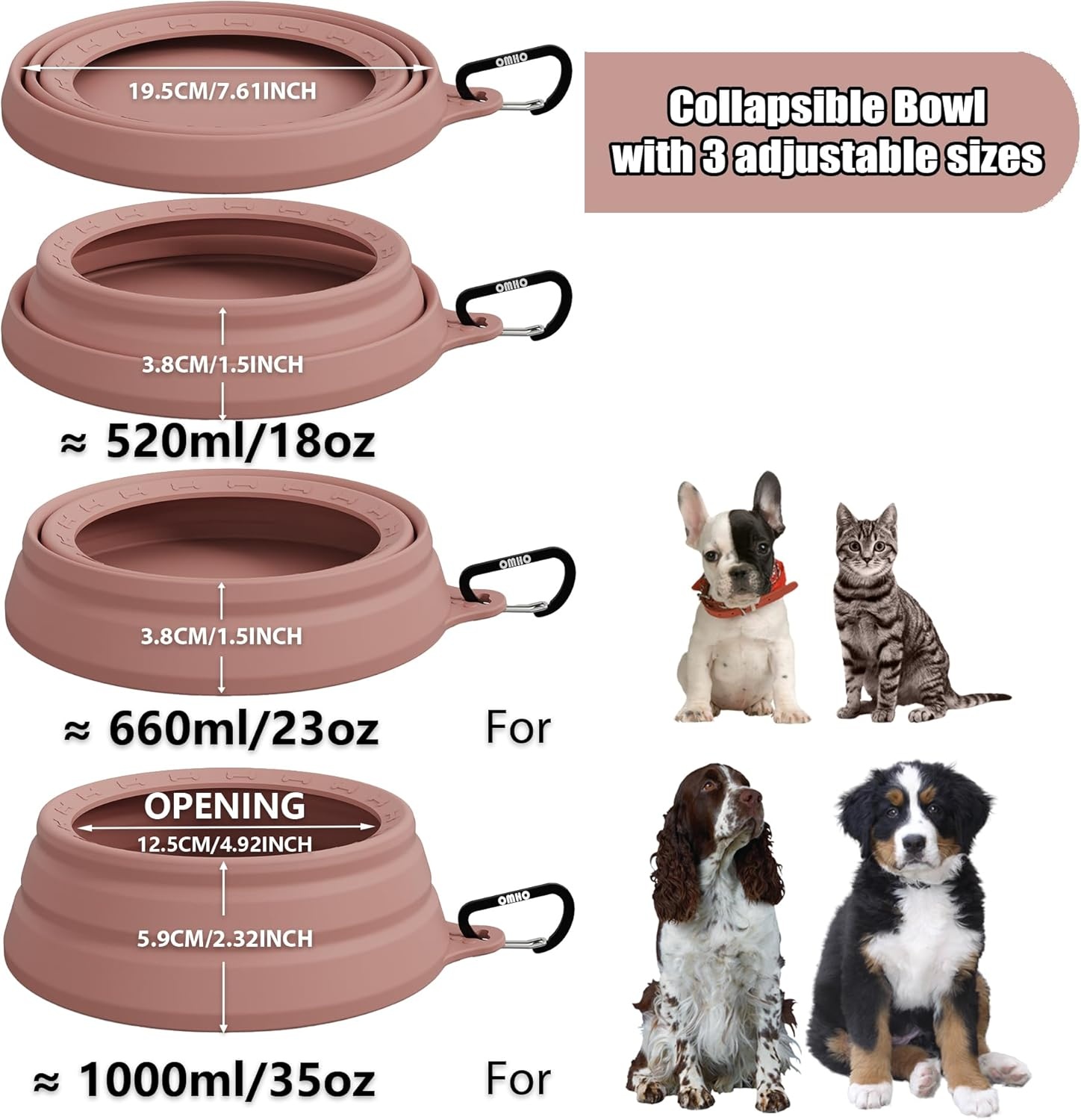 image:imageOHMO Spill Proof Collapsible Dog Water Bowl Large 34oz for Cars No Splash Portable Bowls for Dog Travel Pet Essentials for Road Trips Cat Travel AccessoriesCoral