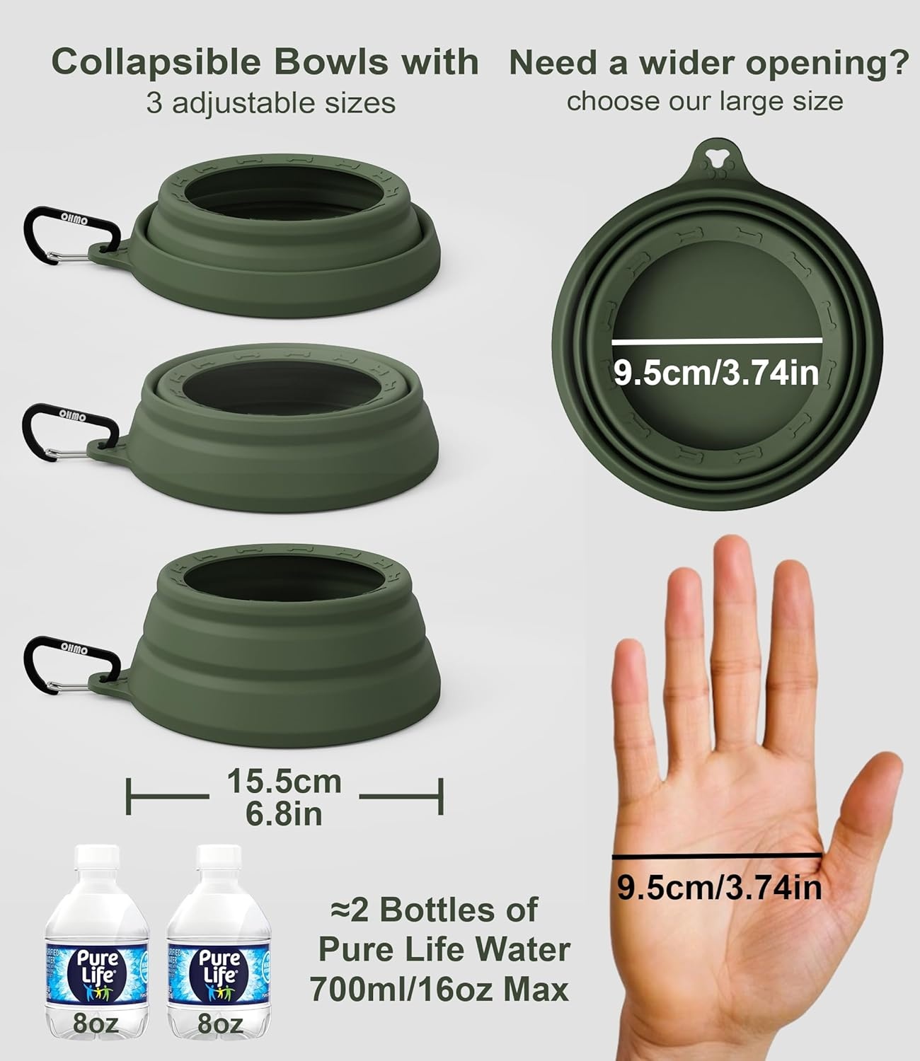 image:imageOHMO Spill Proof Collapsible Dog Water Bowl Large 34oz for Cars No Splash Portable Bowls for Dog Travel Pet Essentials for Road Trips Cat Travel AccessoriesCamo Green