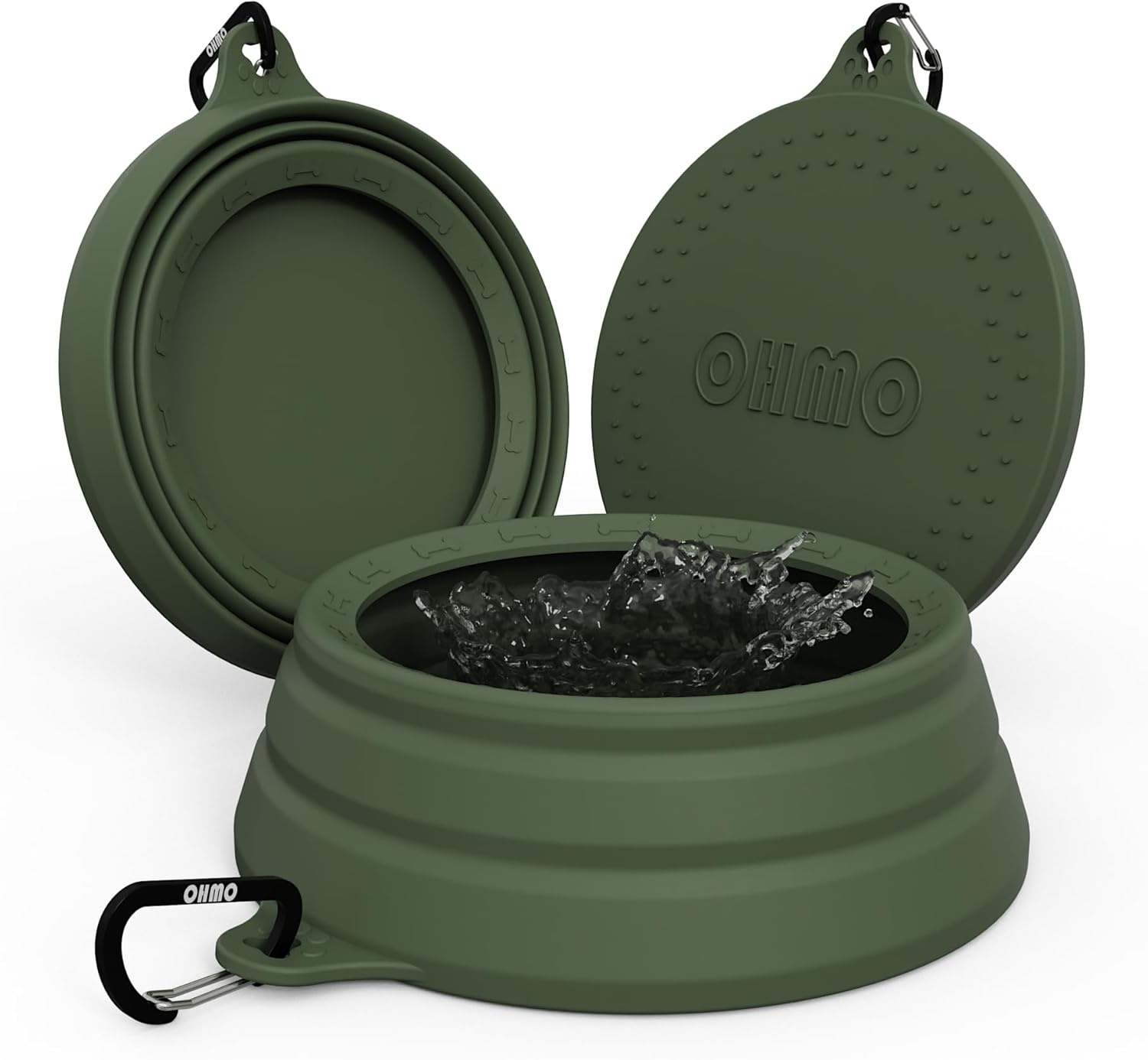 image:imageOHMO Spill Proof Collapsible Dog Water Bowl Large 34oz for Cars No Splash Portable Bowls for Dog Travel Pet Essentials for Road Trips Cat Travel AccessoriesCamo Green