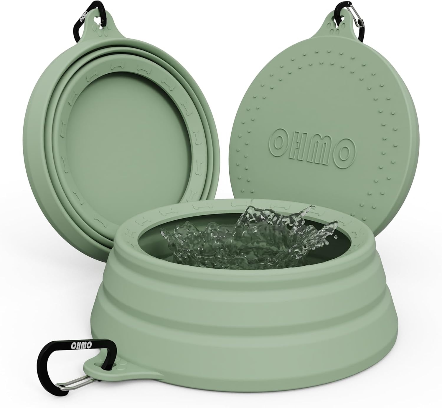 image:imageOHMO Spill Proof Collapsible Dog Water Bowl Large 34oz for Cars No Splash Portable Bowls for Dog Travel Pet Essentials for Road Trips Cat Travel AccessoriesSage Green