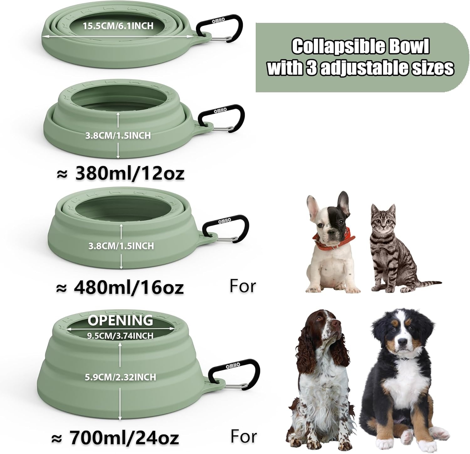image:imageOHMO Spill Proof Collapsible Dog Water Bowl Large 34oz for Cars No Splash Portable Bowls for Dog Travel Pet Essentials for Road Trips Cat Travel AccessoriesSage Green