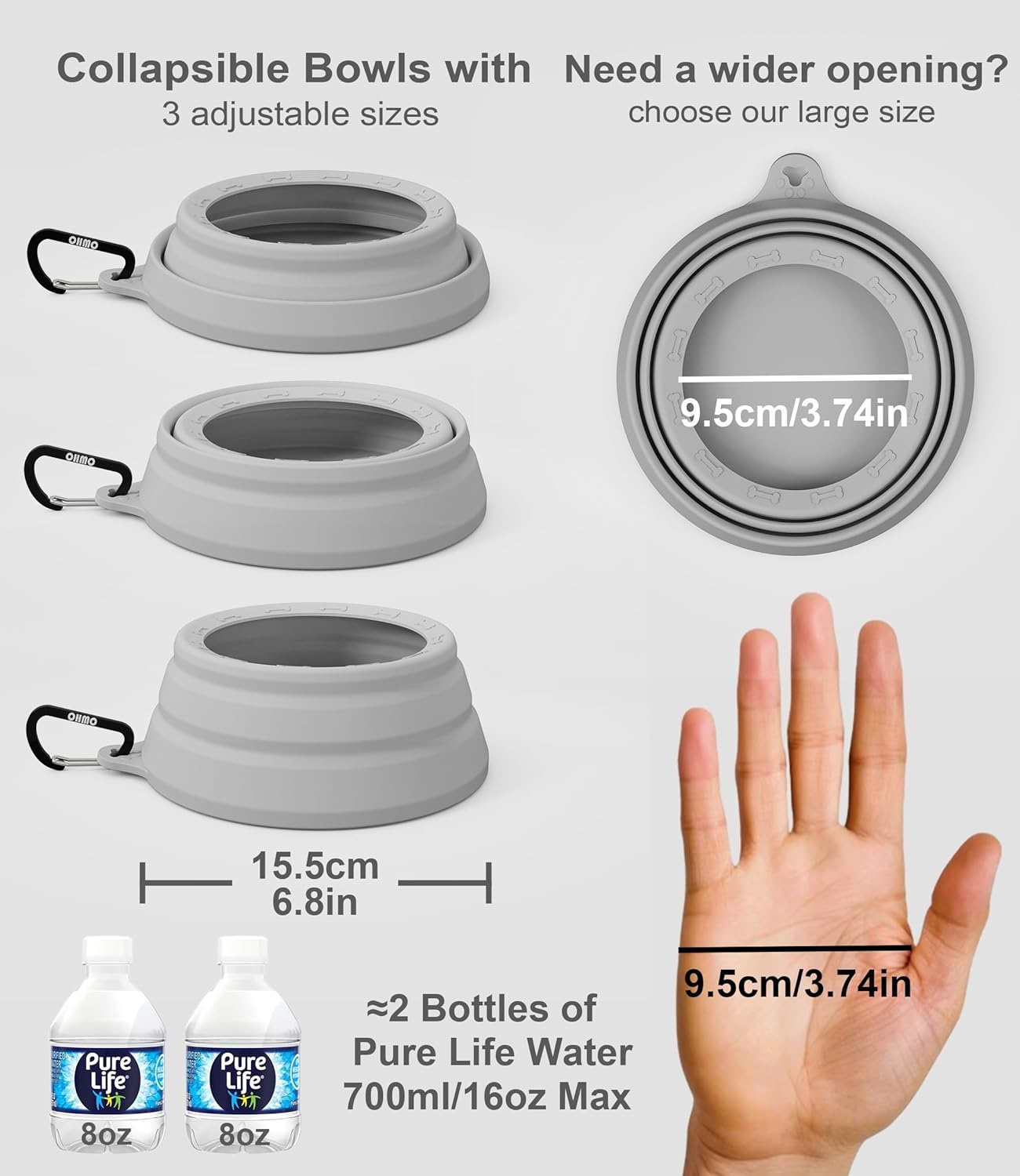 image:imageOHMO Spill Proof Collapsible Dog Water Bowl Large 34oz for Cars No Splash Portable Bowls for Dog Travel Pet Essentials for Road Trips Cat Travel AccessoriesAsh