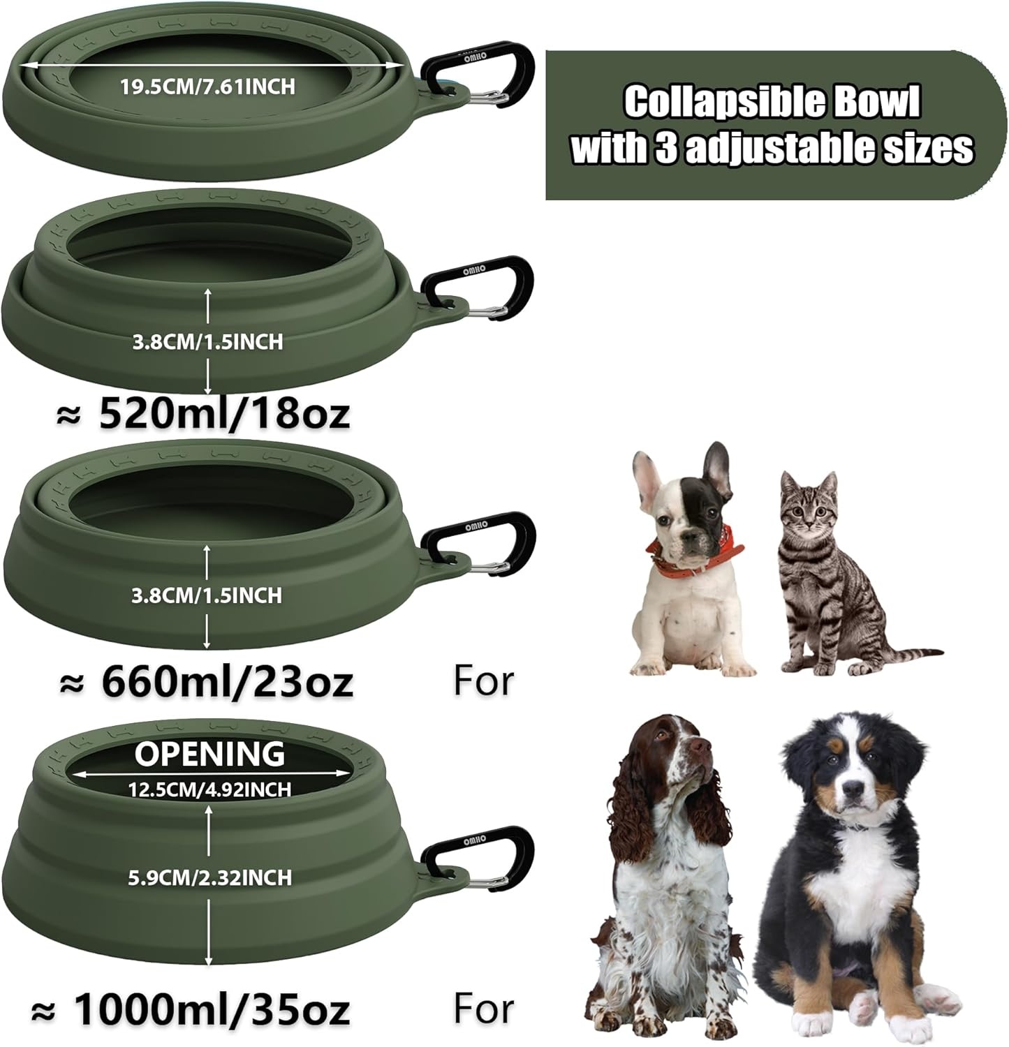 image:imageOHMO Spill Proof Collapsible Dog Water Bowl Large 34oz for Cars No Splash Portable Bowls for Dog Travel Pet Essentials for Road Trips Cat Travel AccessoriesCamo Green