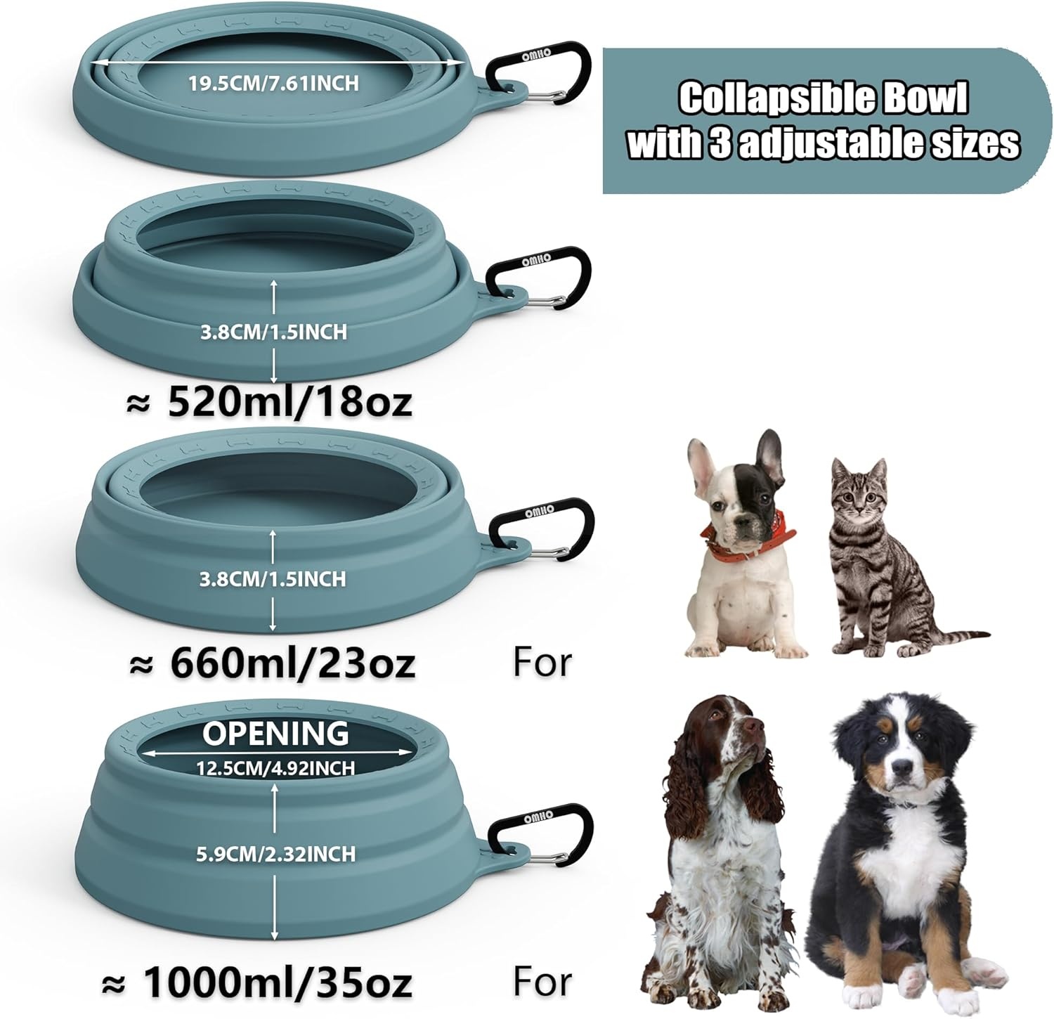 image:imageOHMO Spill Proof Collapsible Dog Water Bowl Large 34oz for Cars No Splash Portable Bowls for Dog Travel Pet Essentials for Road Trips Cat Travel AccessoriesLight Blue
