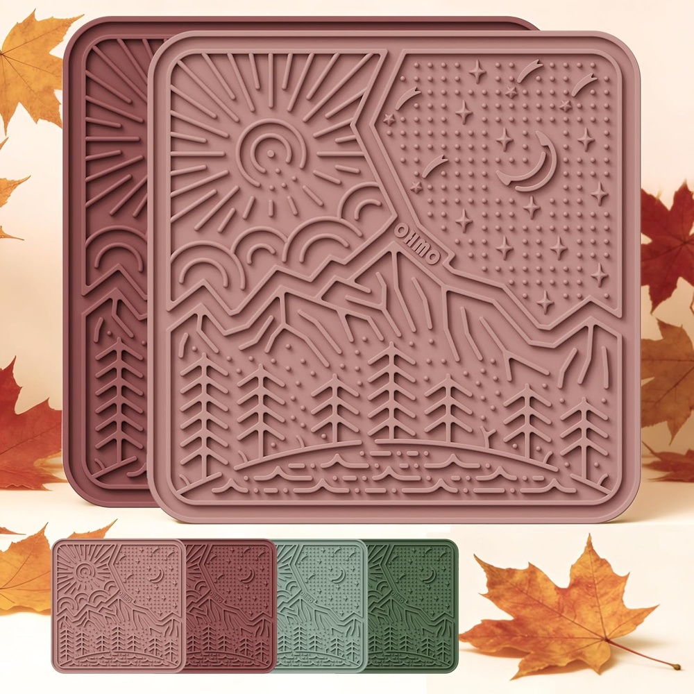 image:imageOHMO Lick Mat for Dogs and Cats Large2 Pack Nature Design Easy to Clean Pet Slow Feeder with Suction Cups for Anxiety Relief and Boredom ReductionOliveSage GreenMarsCoral