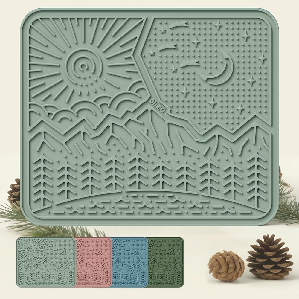image:imageOHMO Lick Mat for Dogs and Cats Large2 Pack Nature Design Easy to Clean Pet Slow Feeder with Suction Cups for Anxiety Relief and Boredom ReductionOliveSage GreenSage Green