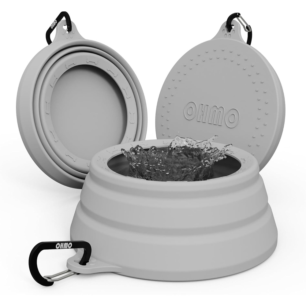 image:imageOHMO Spill Proof Collapsible Dog Water Bowl Large 34oz for Cars No Splash Portable Bowls for Dog Travel Pet Essentials for Road Trips Cat Travel AccessoriesAsh
