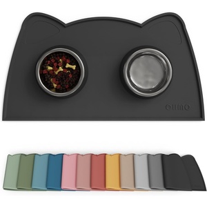 image:imageOHMO  Cat Food Mat Silicone Pet Feeding Mat for Floor NonSkid Waterproof Dog Water Bowl Tray Easy to Clean Pet PlacematBlack