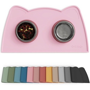 image:imageOHMO  Cat Food Mat Silicone Pet Feeding Mat for Floor NonSkid Waterproof Dog Water Bowl Tray Easy to Clean Pet PlacematPink