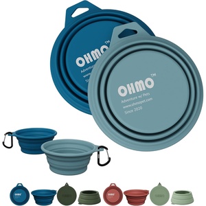 image:imageOHMO Collapsible Dog Bowl 2 Pack Camo amp Light Green 12oz400ml Premium Silicone Pet Water Bowls for Cats amp Dogs Portable Foldable Dog Travel Bowls for Outdoor Camping HikingPeacockLight Blue